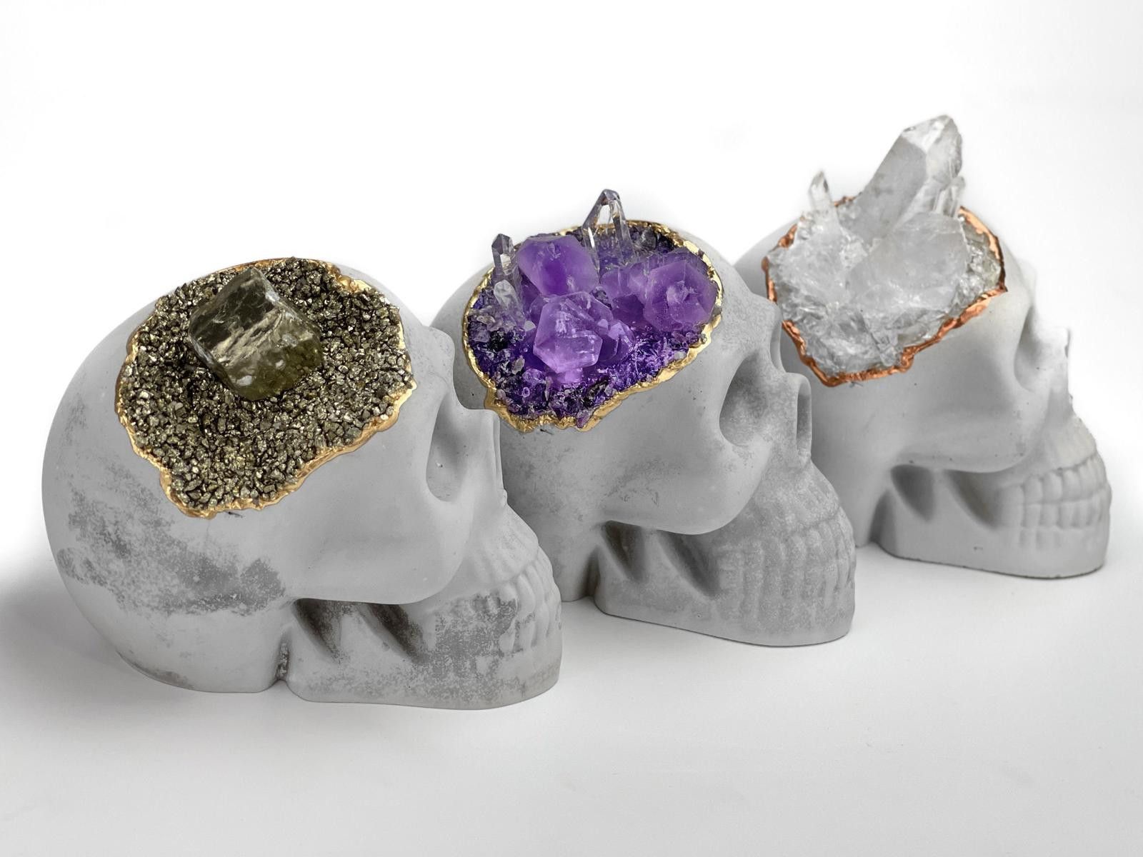 Other Amethyst Quartz Crystal Skull | Concrete Geode Decor Purple Size ONE SIZE - 7 Thumbnail