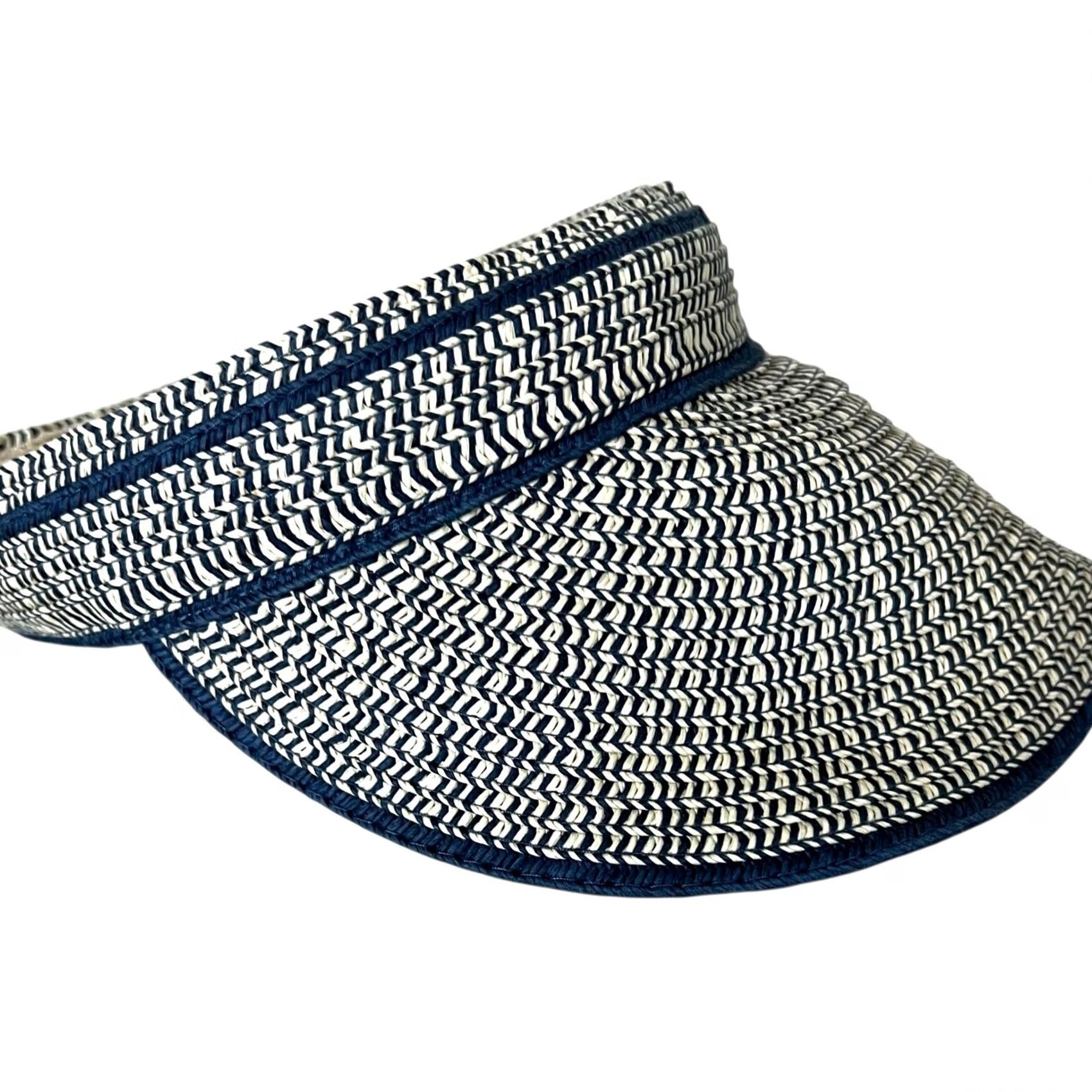 Vintage Renato Balestra Visor Hat Women’s Straw Made in Italy Blue Beige One Size Women Sun Visor Hat Size ONE SIZE - 6 Thumbnail