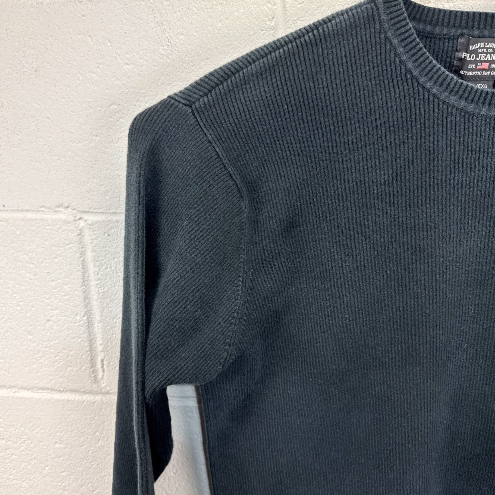 Ralph Lauren VINTAGE Ralph Lauren Polo Jeans Company Men's Ribbed Sweater USA Flag Black XL Crew Neck Pullover Knit Sweatshirt Embroidered Logo Size US XL / EU 56 / 4 - 4 Thumbnail