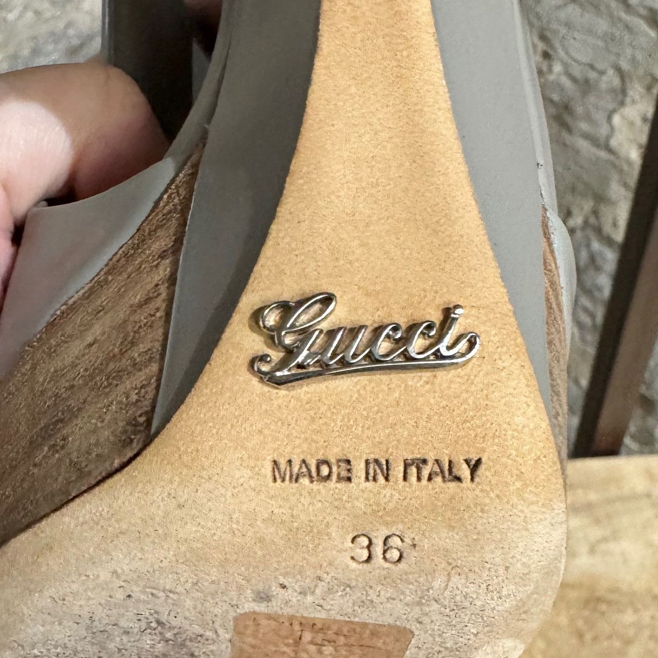 Gucci Gucci Grey Clemence Wedge Platform Peep Toe Pumps Size US 6 / IT 36 - 10 Thumbnail