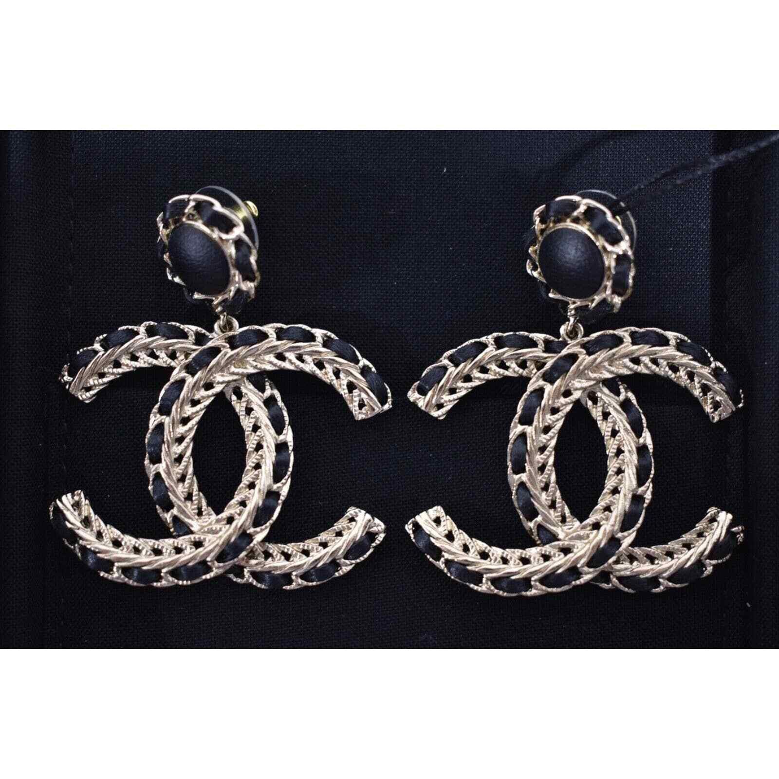 Chanel Chanel Leather Gold Chain Dangle Drop Statement Earrings Size ONE SIZE - 1 Thumbnail