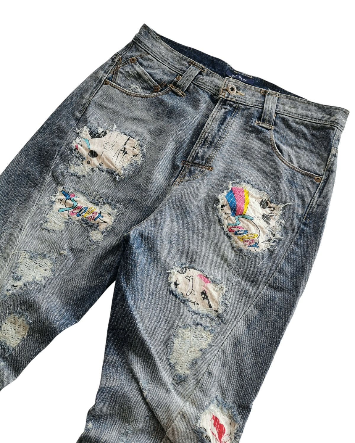 Kapital Bit Blue Distressed Patchwork Jeans Size US 30 / EU 46 - 5 Thumbnail