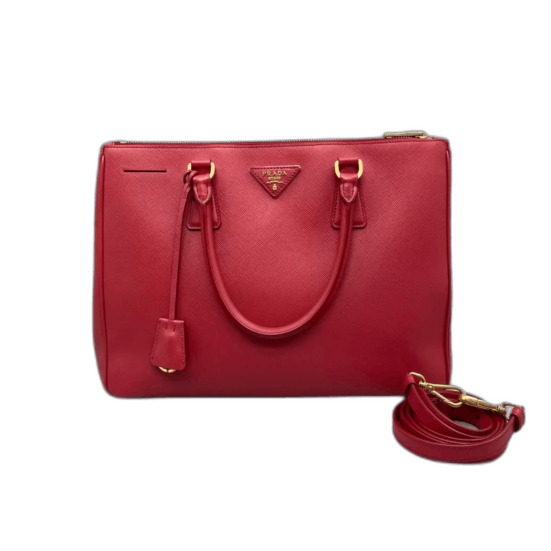 Prada Red Leather Handbag with Gold Accents
