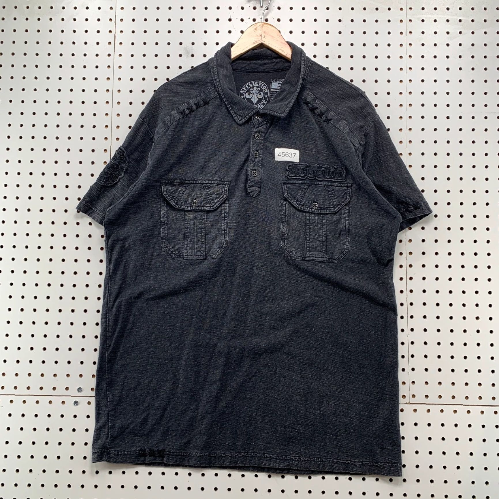 Affliction VINTAGE Affliction Shirt Mens 2XL Black Pocket Polo Y2K Distressed Gothic Punk Size US XXL / EU 58 / 5 - 2 Thumbnail