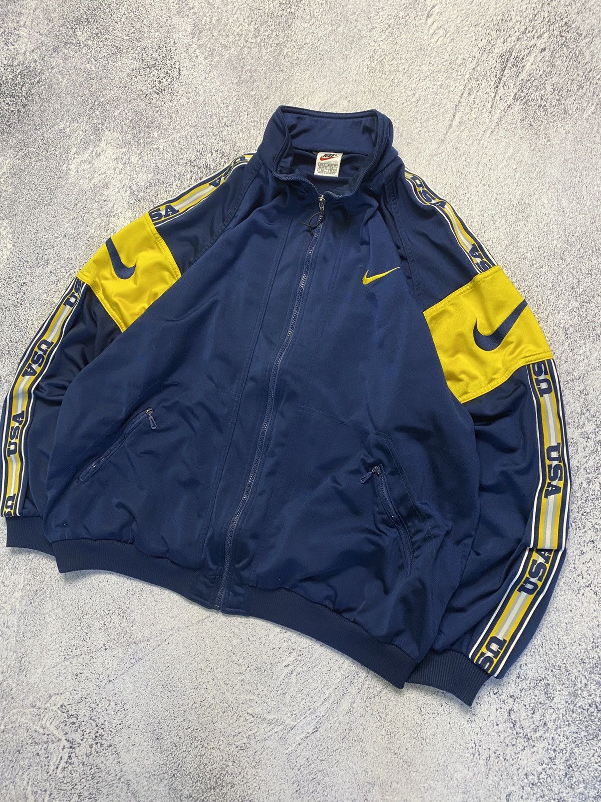 Nike × Vintage Vintage 90's Nike USA Drill Track Jacket Big Swoosh Size US XL / EU 56 / 4 - 2 Thumbnail