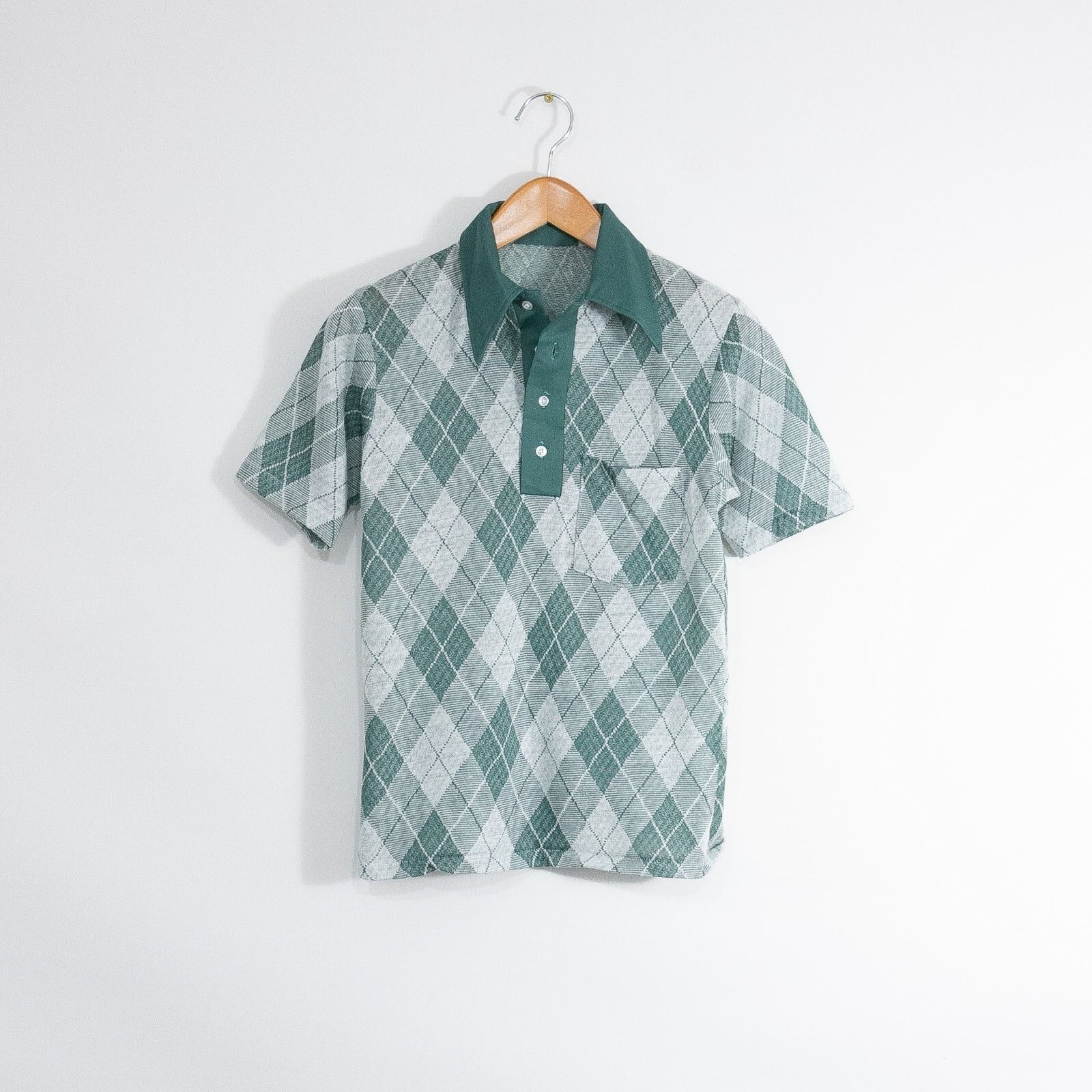 Vintage Vintage Disco Collar Polo Shirt Small Argyle Diamond Pattern Size US S / EU 44-46 / 1 - 1 Thumbnail