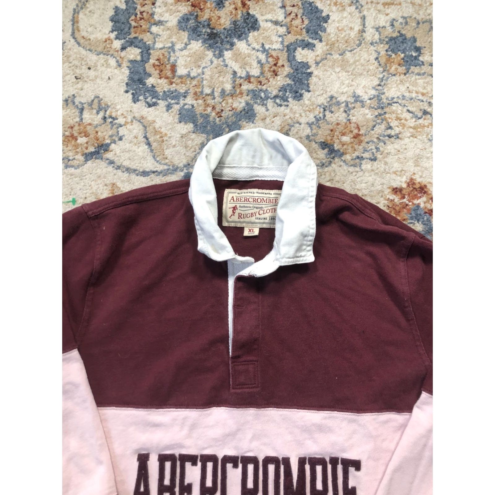 Abercrombie & Fitch VINTAGE Abercrombie Shirt Mens XL Burgundy Pink Rugby Stripe Long Sleeve Logo Collar Size US XL / EU 56 / 4 - 2 Thumbnail