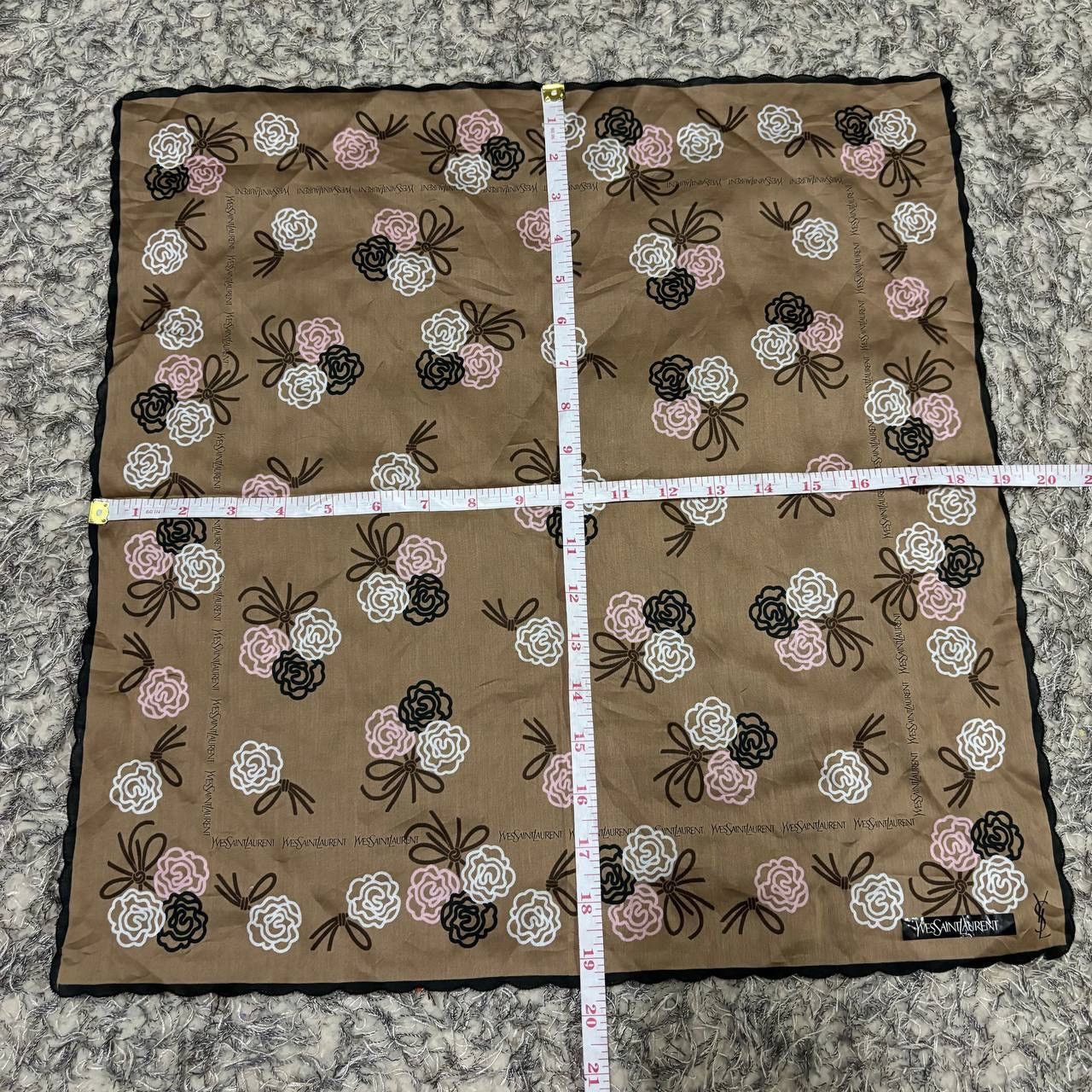 Yves Saint Laurent Vtg Yves Saint Laurent YSL Floral Silk Scarf 20" Brown Pink Size ONE SIZE - 4 Thumbnail