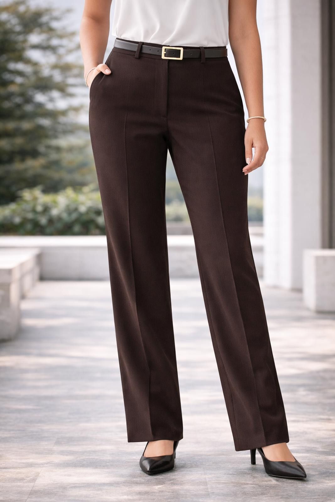 St. John St. John Brown Wool Blend Pants Size 14 Size 30" / US 8 / IT 44 - 1 Thumbnail