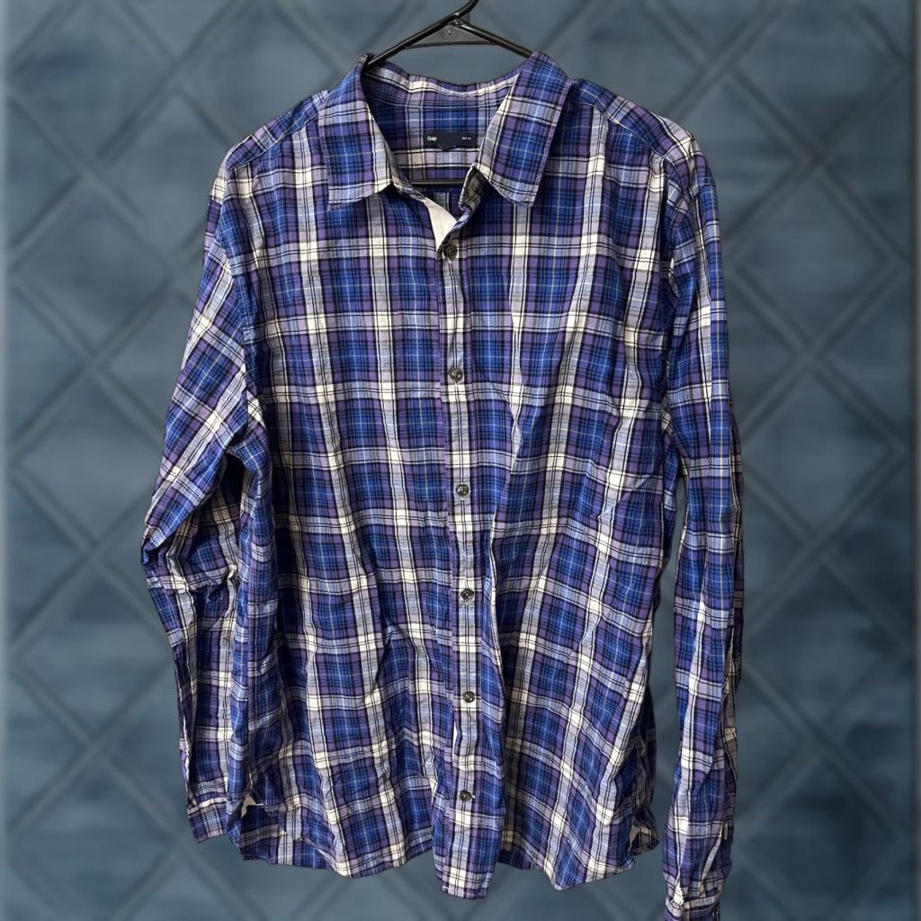 Gap Gap Button-Up Shirt Mens XL Blue Plaid Slim Fit Long Sleeve Button-Down Collar Mens Clothing Size US XL / EU 56 / 4 - 1 Thumbnail