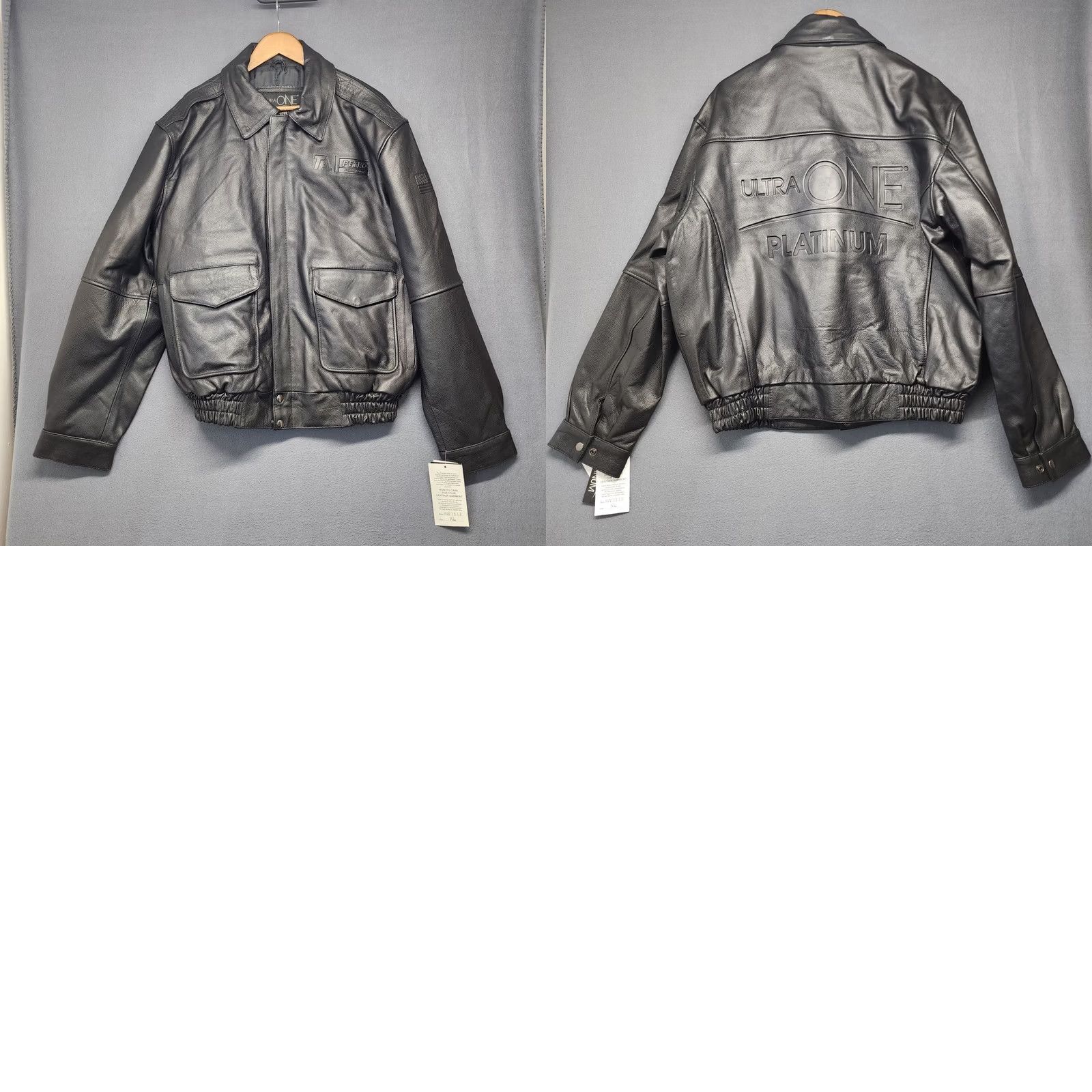 Vintage Ultra One Platinum Leather Coat Jacket XL Black Bomber Biker Moto TA Petro NEW Size US XL / EU 56 / 4 - 10 Thumbnail