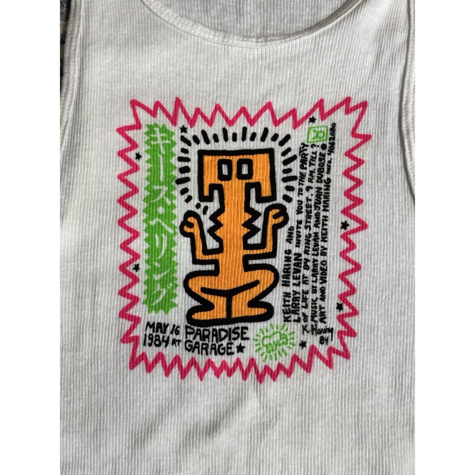 Fruit Of The Loom VINTAGE Keith Haring Paradise Garage Party Invitation Tank Top Shirt 80s Mens White Size L Size US L / EU 52-54 / 3 - 2 Thumbnail