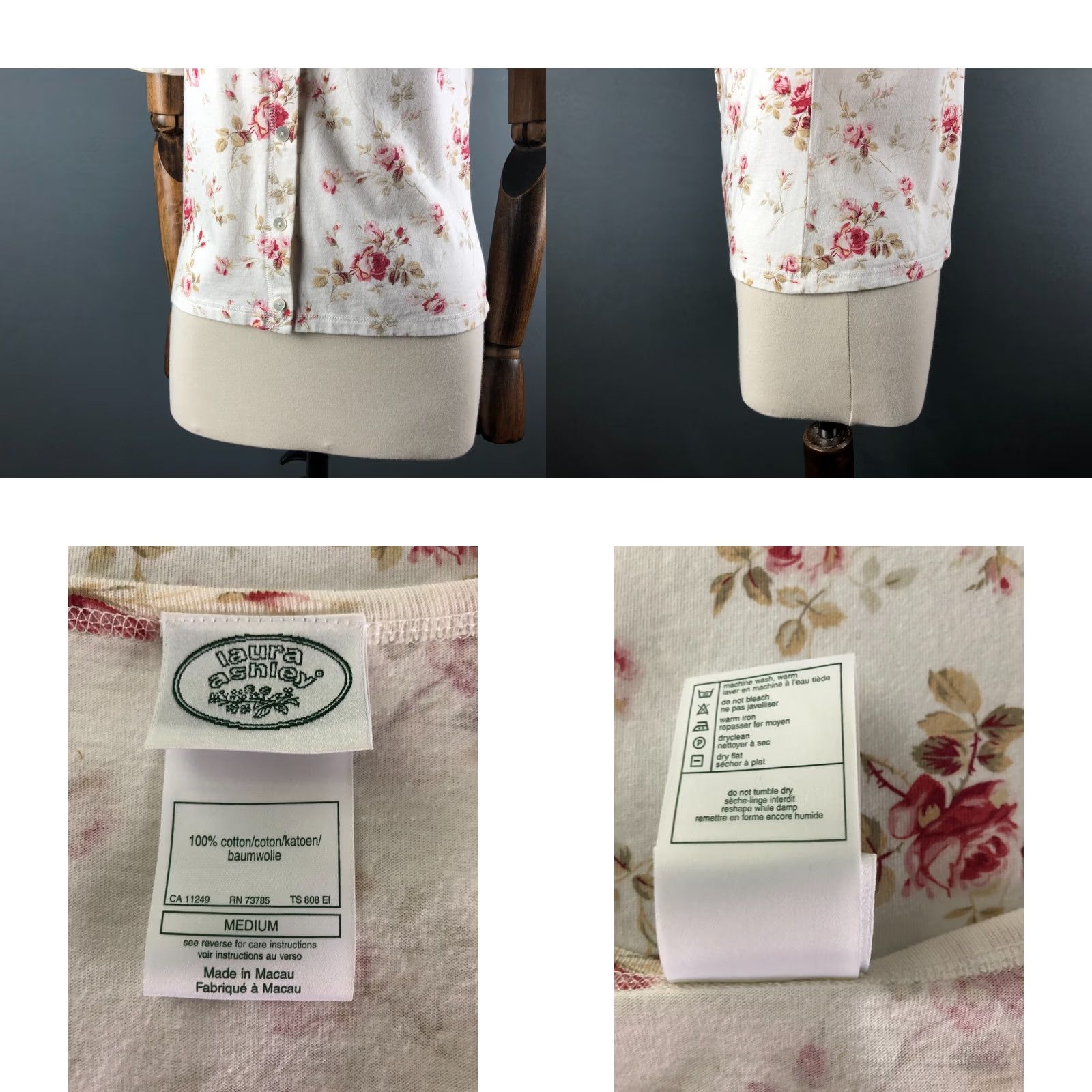 Laura Ashley Laura Ashley Women's Blouse Size M Ivory 100% Cotton Floral Short Sleeve Button-Up Top Casual Classic Shirt Womens Size M / US 6-8 / IT 42-44 - 8 Thumbnail