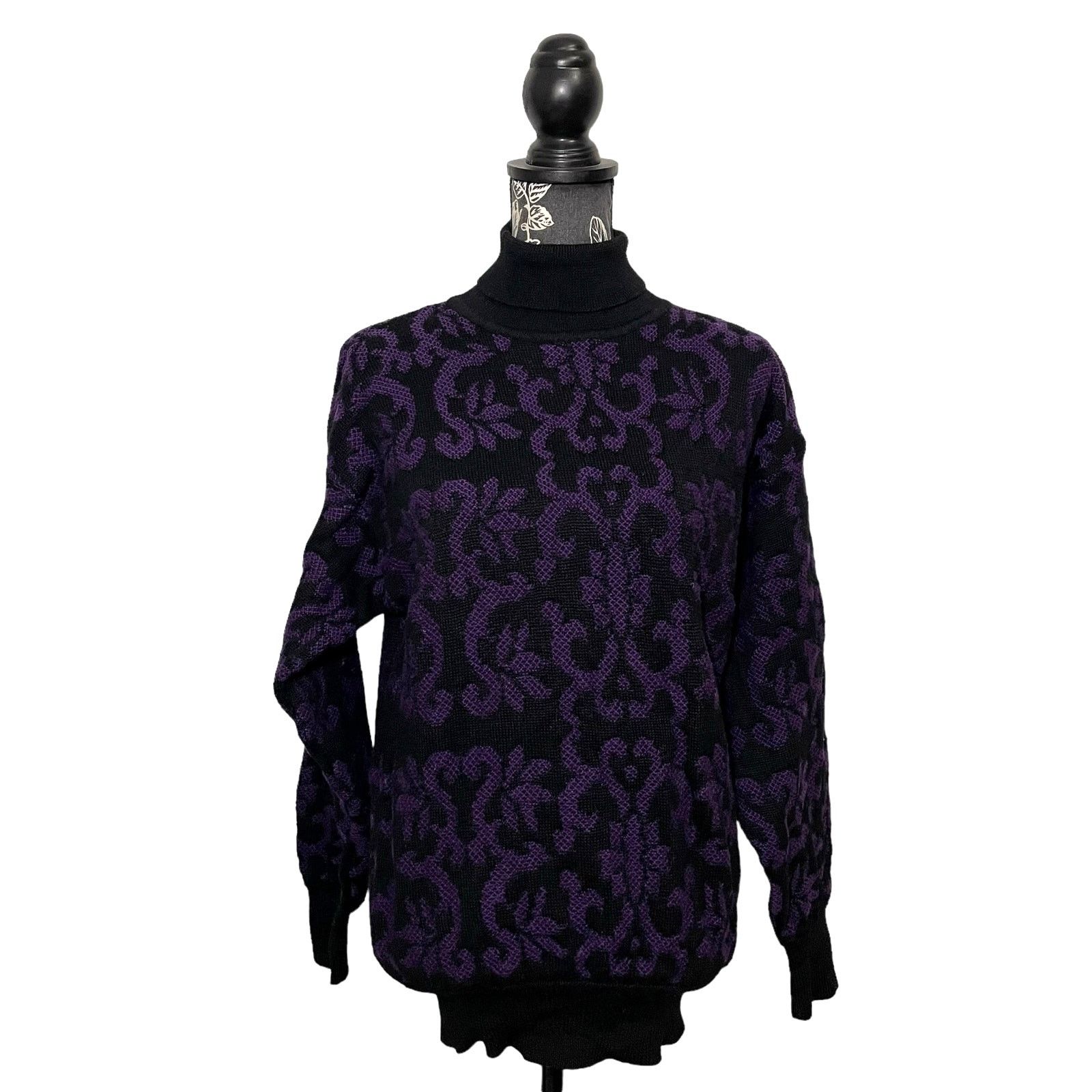 Other Meister Turtleneck Ski Sweater Damask Purple Black - Large Size L / US 10 / IT 46 - 2 Thumbnail