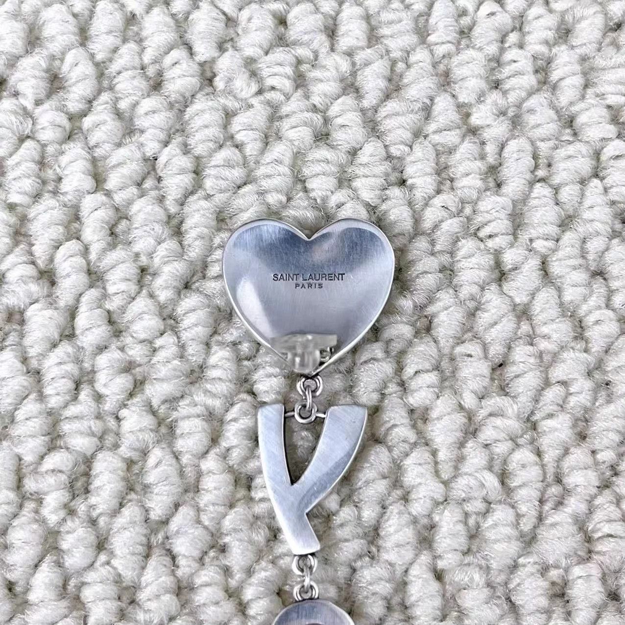 Saint Laurent Paris Saint Laurent Heart Logo Pave Clip-On Earrings 99 New Size ONE SIZE - 3 Thumbnail