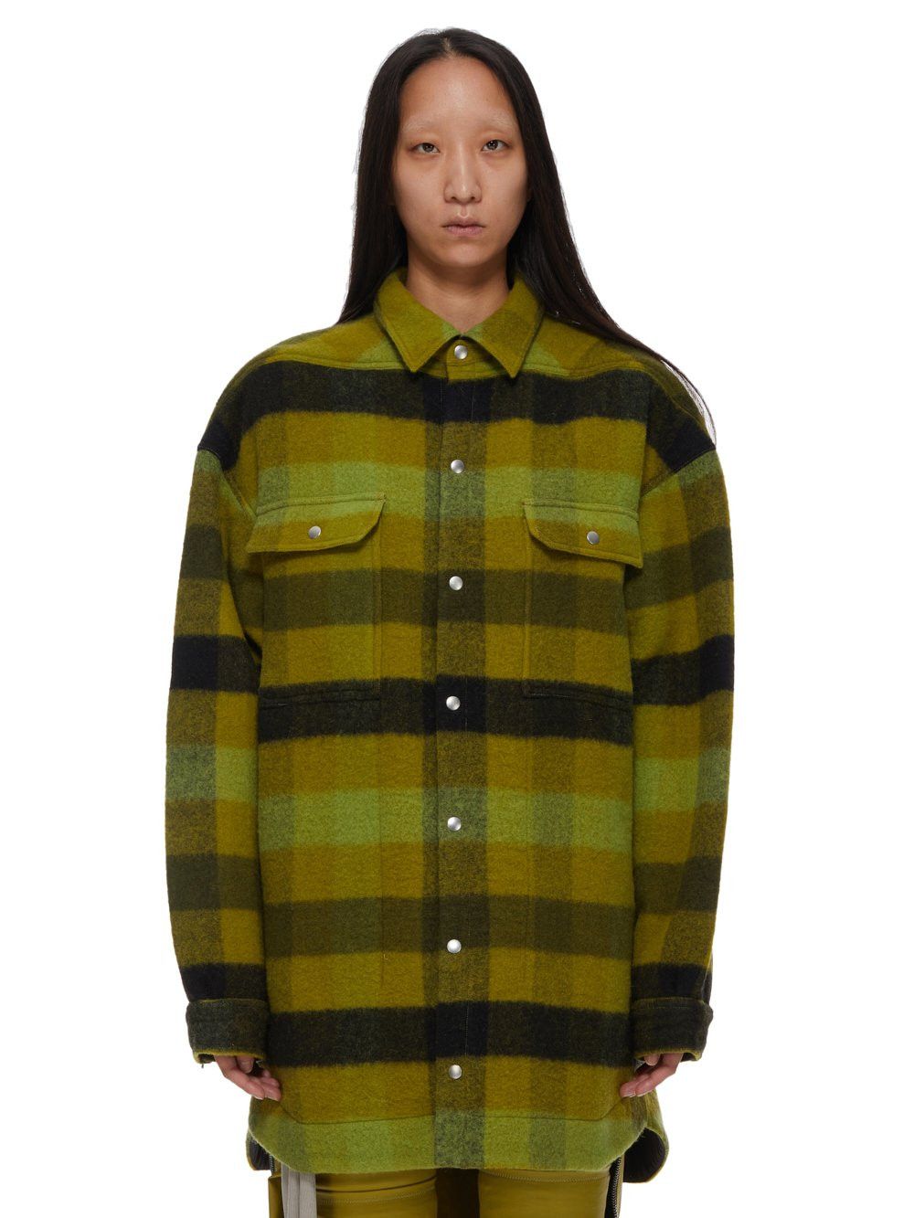 image of Aw23 Rick Owens "luxor" Oversized Outershirt 40 in Acid Plaid, Men's (Size Medium)
