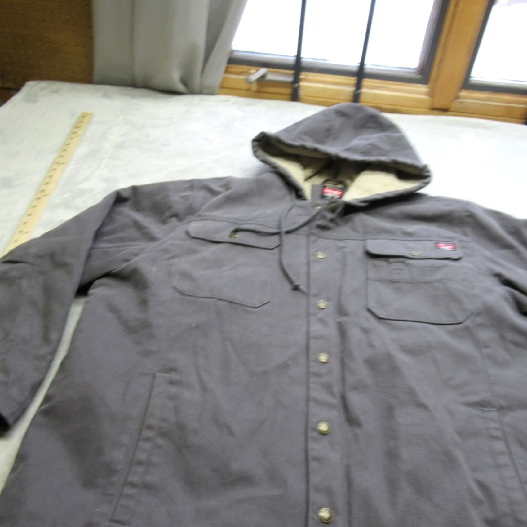 Wrangler Wrangler Jacket Mens 2XL Gray Canvas Sherpa Hooded Pockets Button Work Coat Size US XXL / EU 58 / 5 - 2 Thumbnail