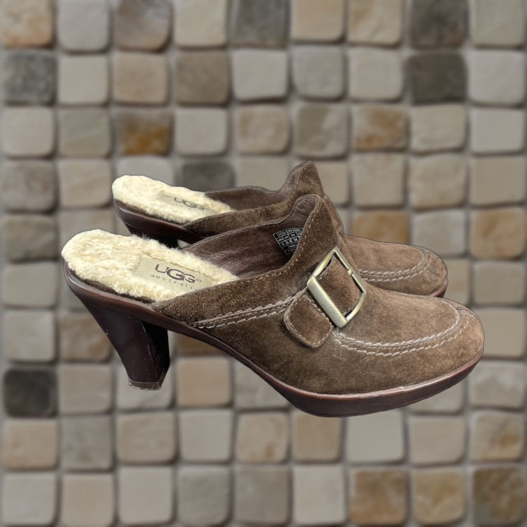 VINTAGE UGG Women's Heels Size Brown Leather Block Heel Shoes
