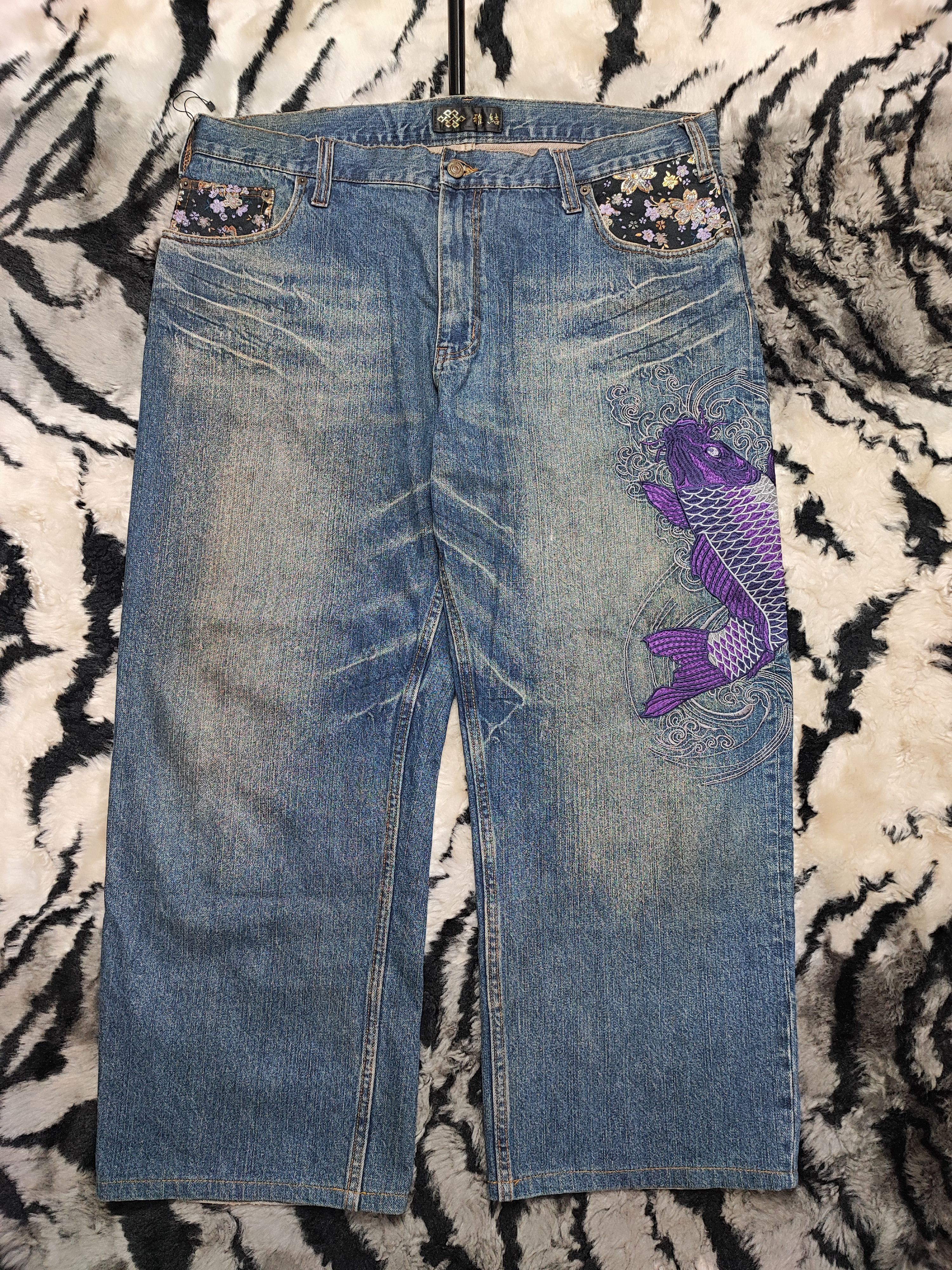 Japanese Brand Vintage Y2K Miyabi Musubi Japan Wagara Koi Fish Embroidery Size US 38 / EU 54 - 4 Thumbnail