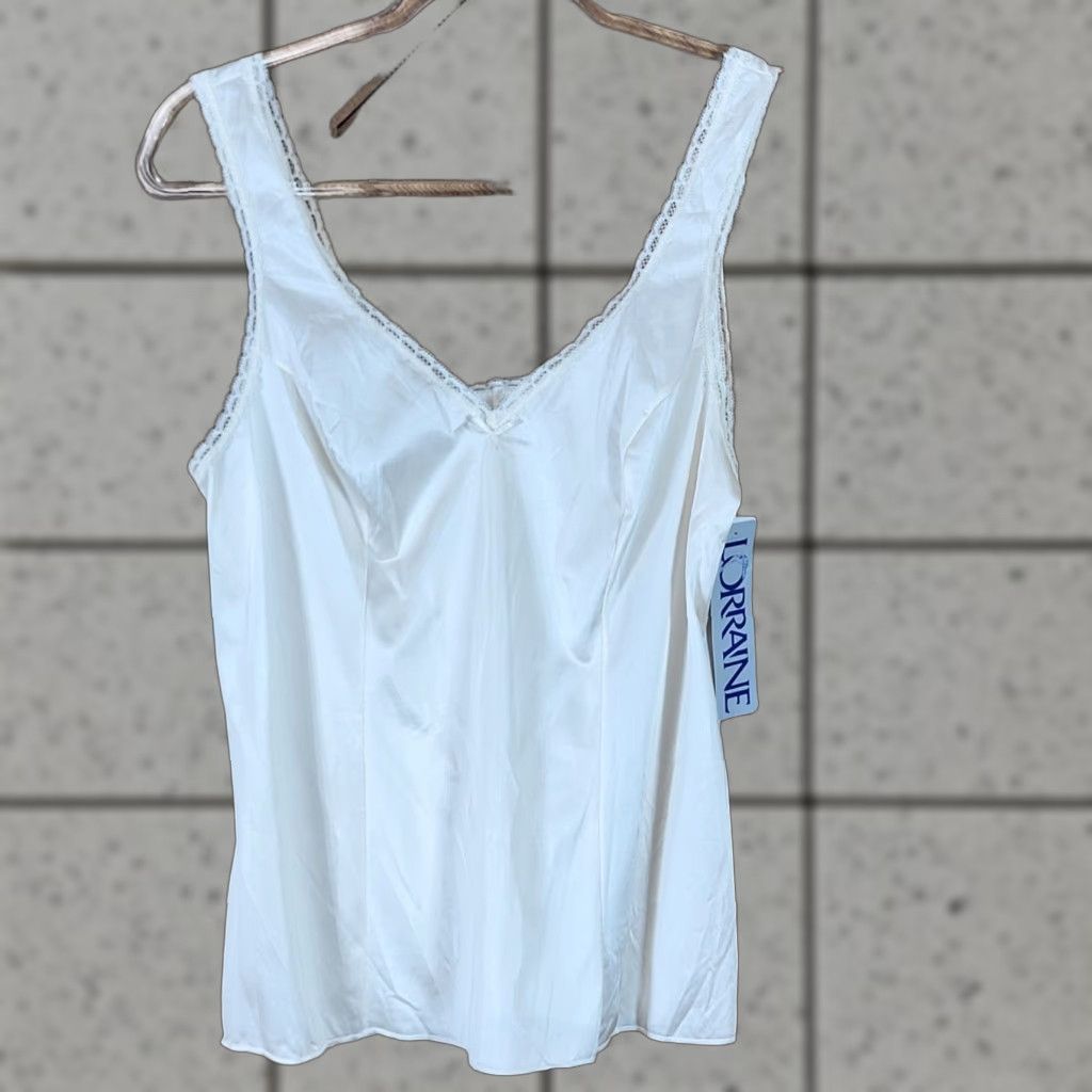 Vintage Vtg Lorraine Womens Camisole 38 Cream Nylon Antron Lace Trim 1980s Victorian USA Mens? Size ONE SIZE - 1 Thumbnail