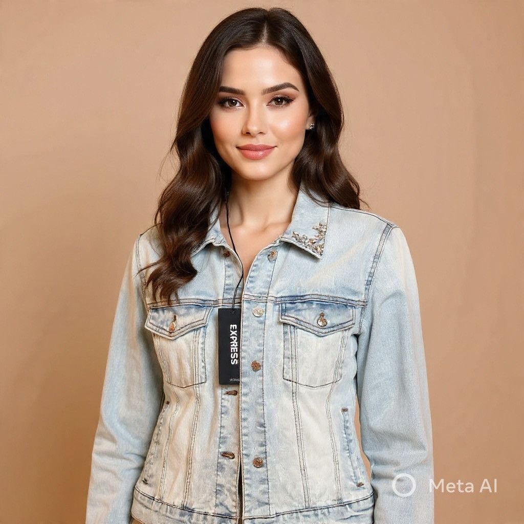 Express Express Women Denim Jacket with Rhinestone Collar – Size XL Size XL / US 12-14 / IT 48-50 - 1 Thumbnail