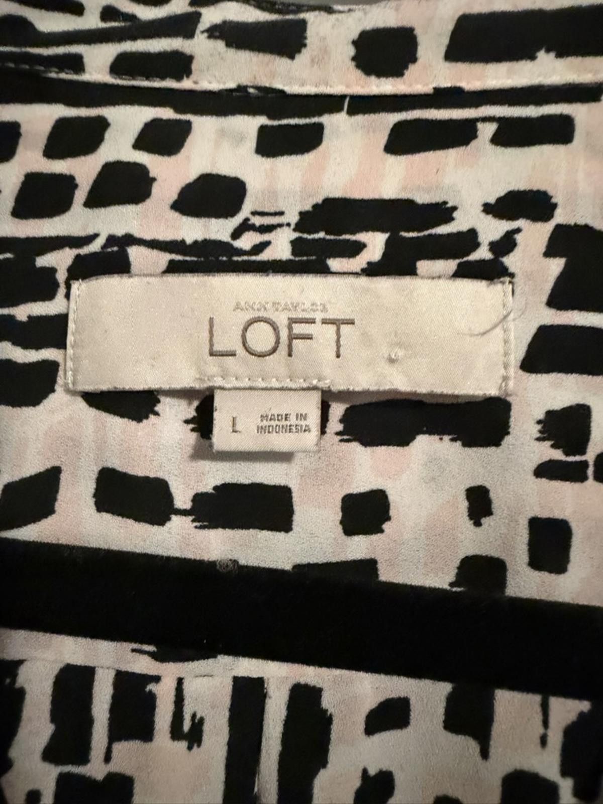Other Ann Taylor LOFT Black and White Patterned Long Sleeve Blouse Size L / US 10 / IT 46 - 2 Thumbnail