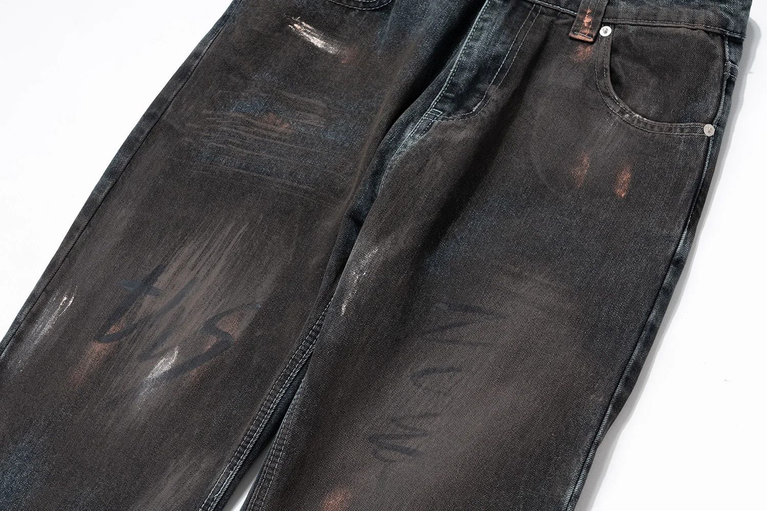 Japanese Brand × Jean × Vintage Faded Mud Dyed Hand-painted Baggy Jeans Size US 35 - 4 Thumbnail