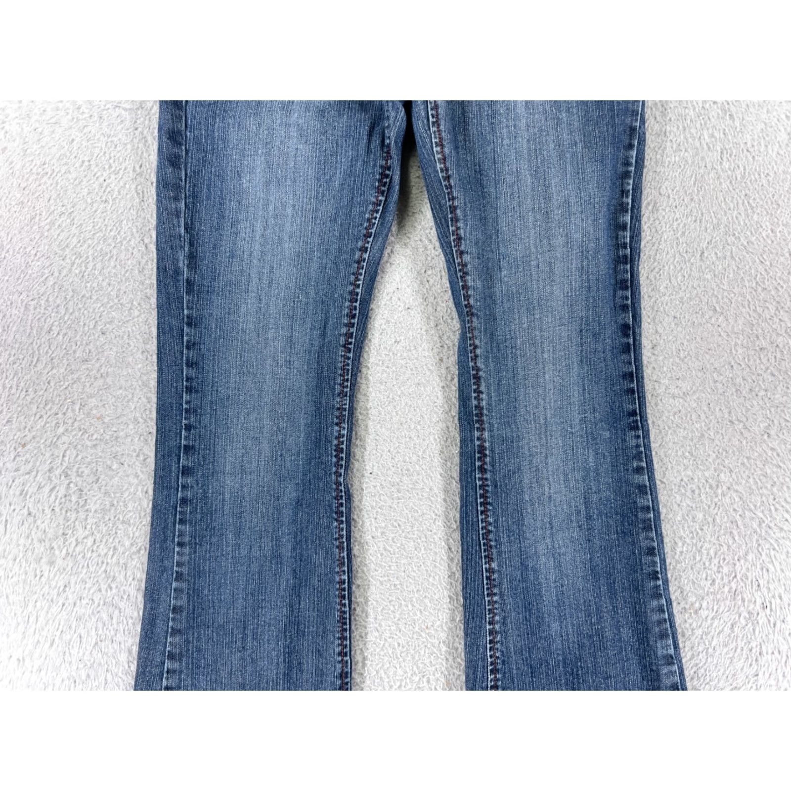 Vintage Premiere Jeans Women 1 Blue Denim Flared Low Rise 5-Pocket Distressed Embroidered Rhinestone Studded Cotton Blend Slim Vintage: No Size 25" / US 0 / IT 36 - 7 Thumbnail