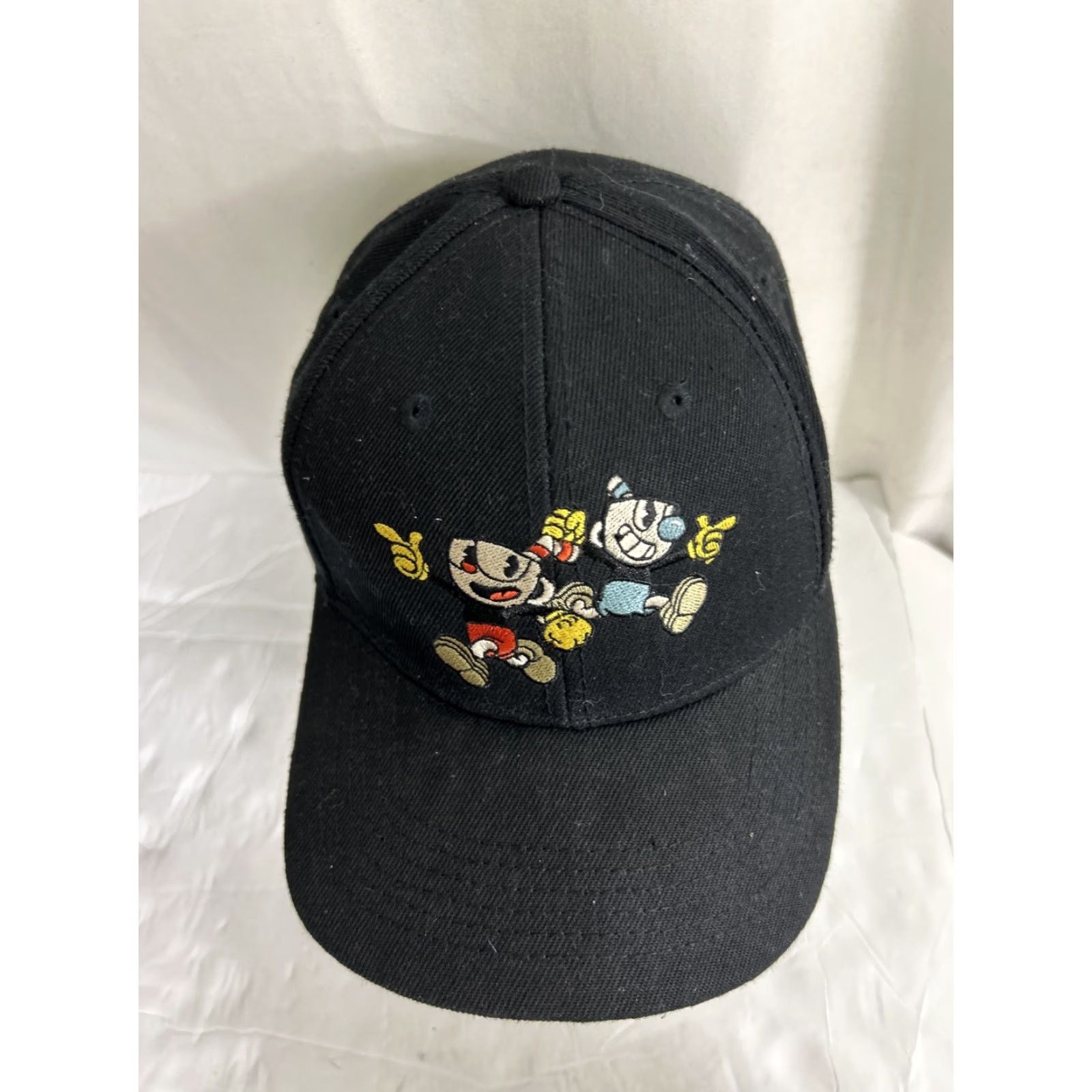 Vintage Cup head Baseball Hat Black Adjustable Hook And Loop Strap Hat Men Black Cuphead Logo Baseball Cap Loop One Size Adjusta ble Size ONE SIZE - 4 Thumbnail