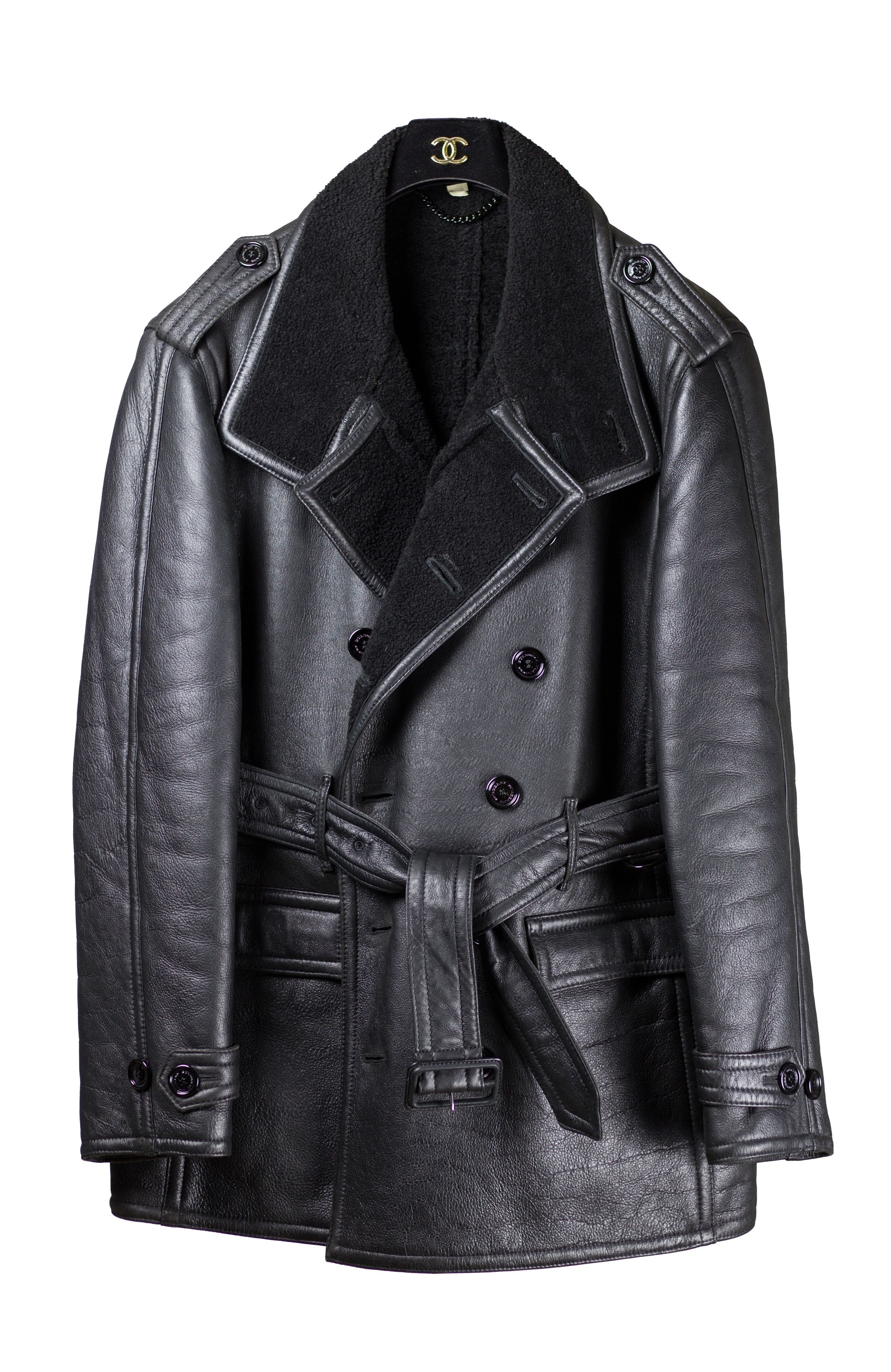 Burberry Black Shearling & Leather Military Trench Coat