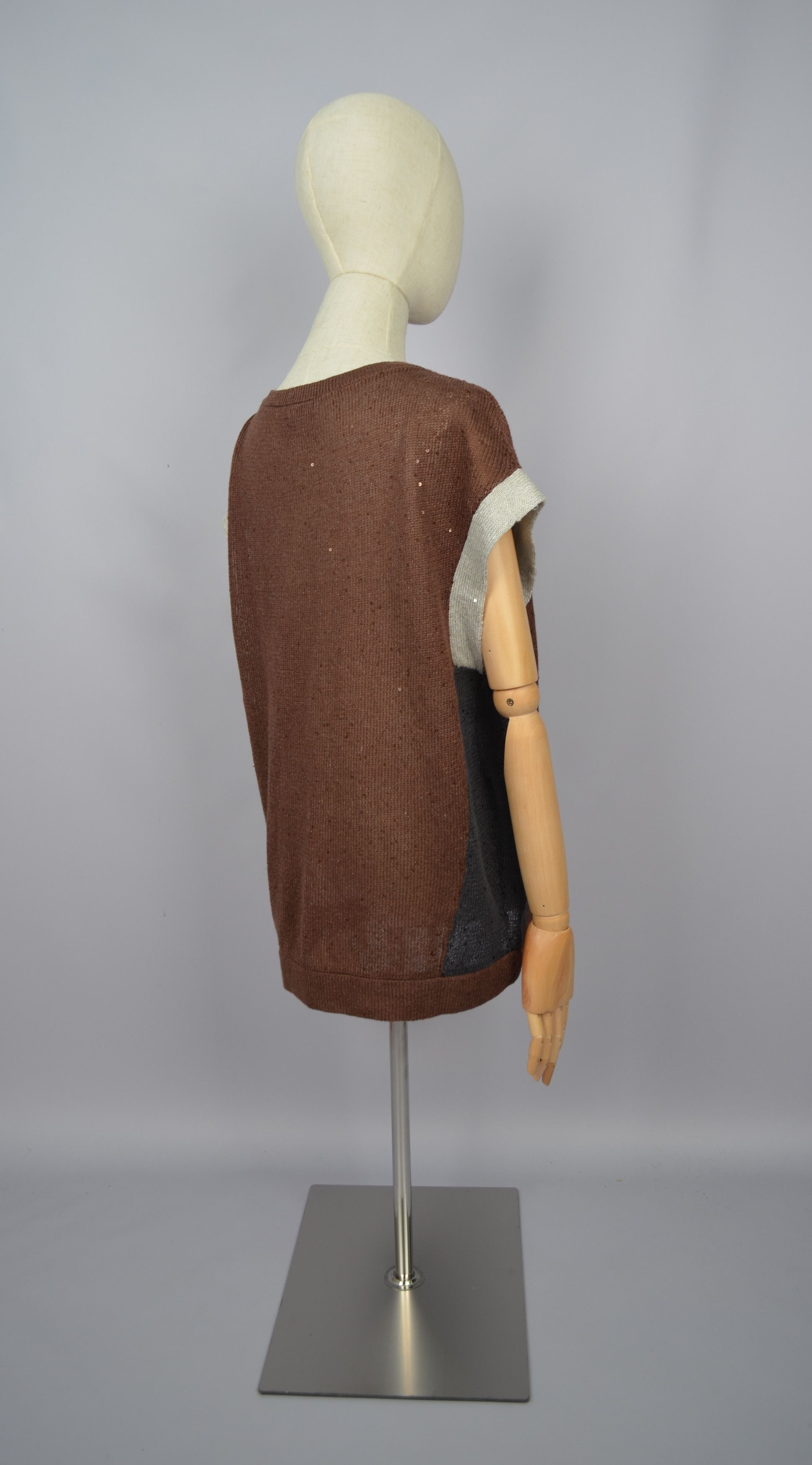 Brunello Cucinelli × Designer Brunello Cucinelli Sequin Linen\Silk Brown Grey Sleeveless Size XXL / US 16-18 / IT 52-54 - 12 Thumbnail
