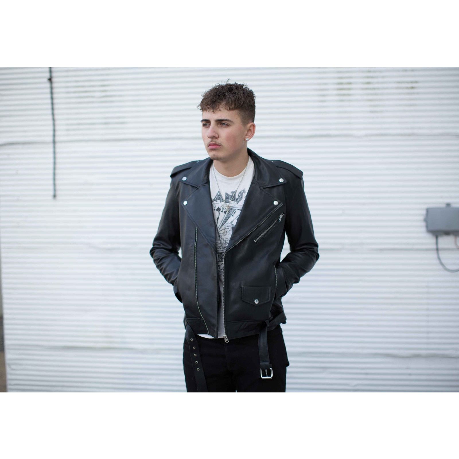& Other Stories James Leather Moto Belted Biker Jacket Size US L / EU 52-54 / 3 - 5 Thumbnail