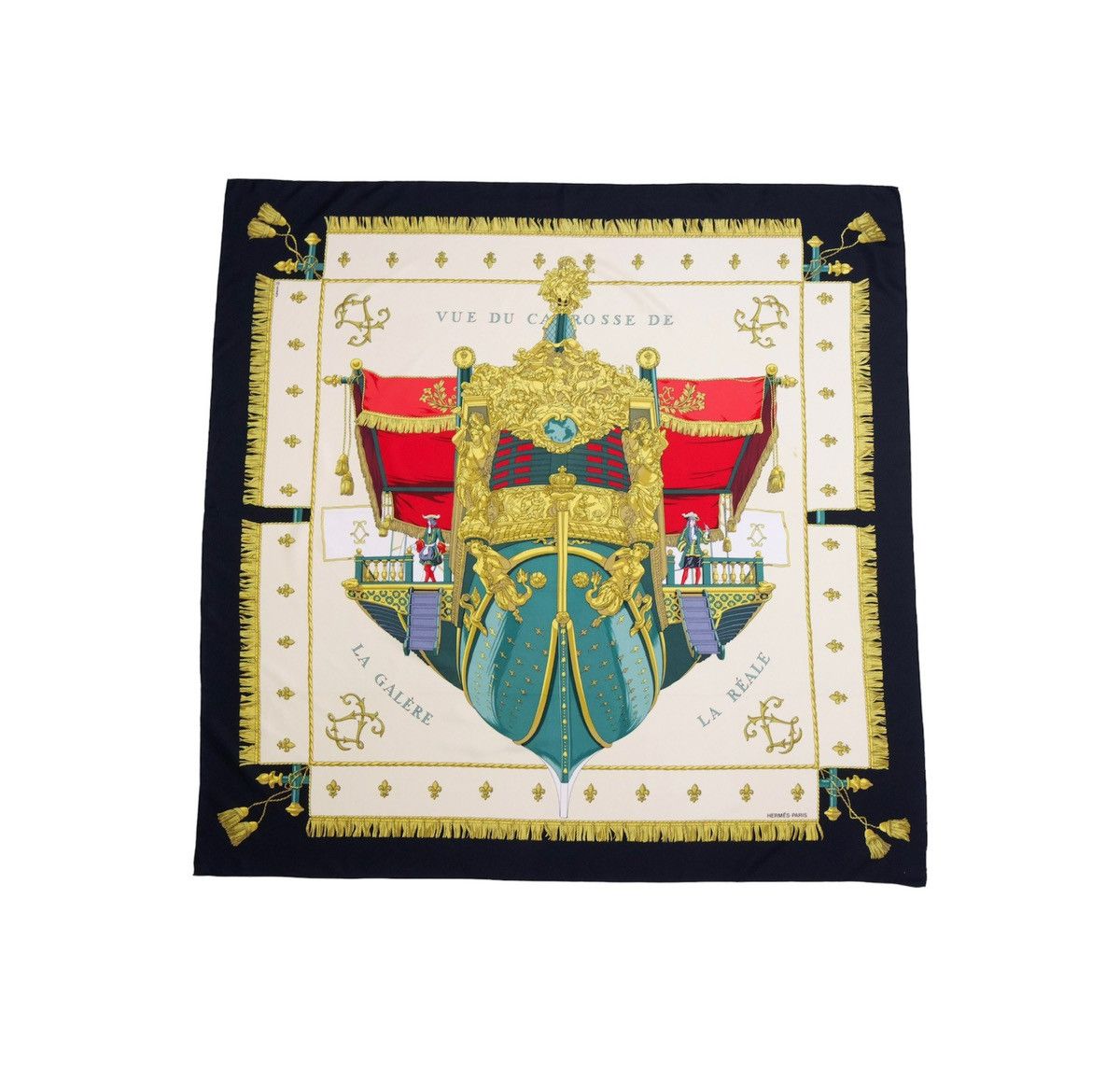 image of Hermes Carre 90 "vue Du Carrosse De La Galère" Silk Scarf in Black, Women's