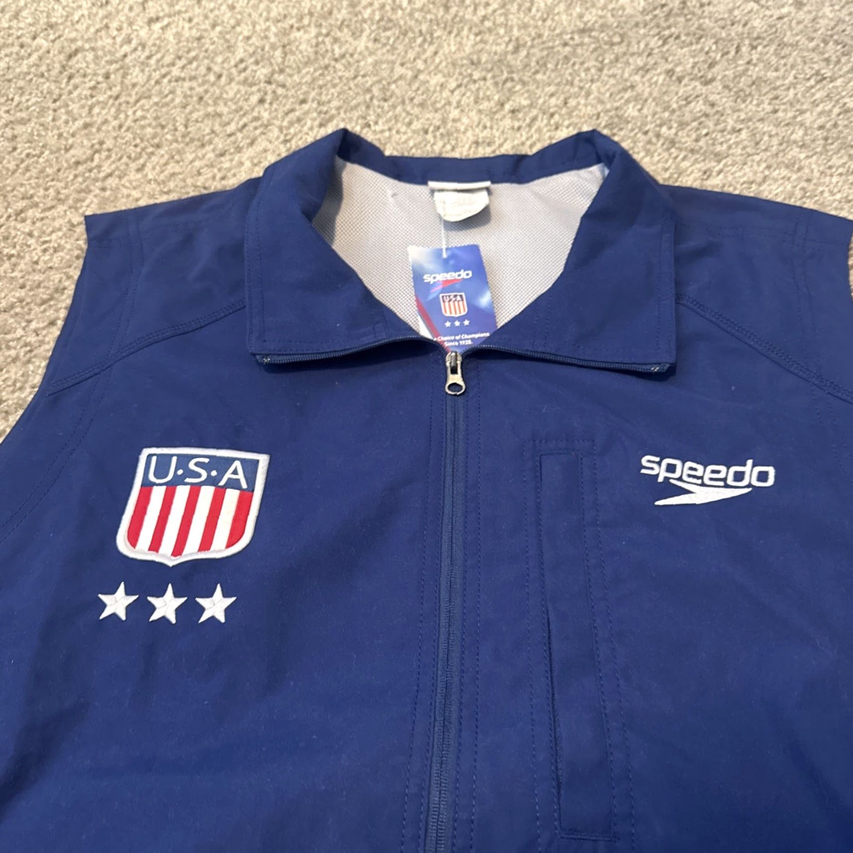 Speedo VINTAGE Speedo USA Swimming Team Full Zip Vest XL Mens Blue NWT Windbreaker Vest Size US XL / EU 56 / 4 - 3 Thumbnail