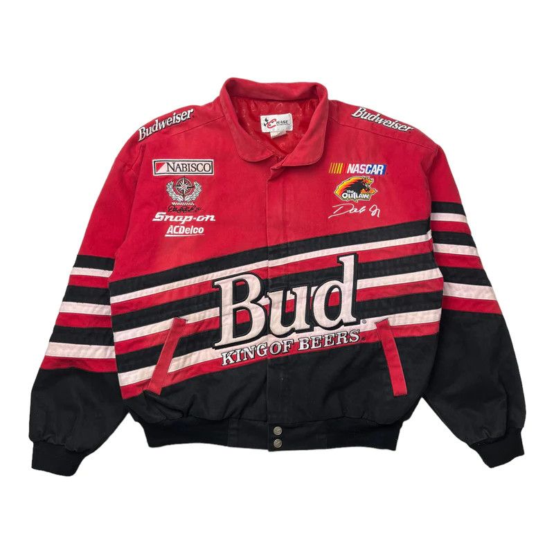 image of Vintage Budweiser King Of Beers Nascar Jacket in Red, Men's (Size Large)