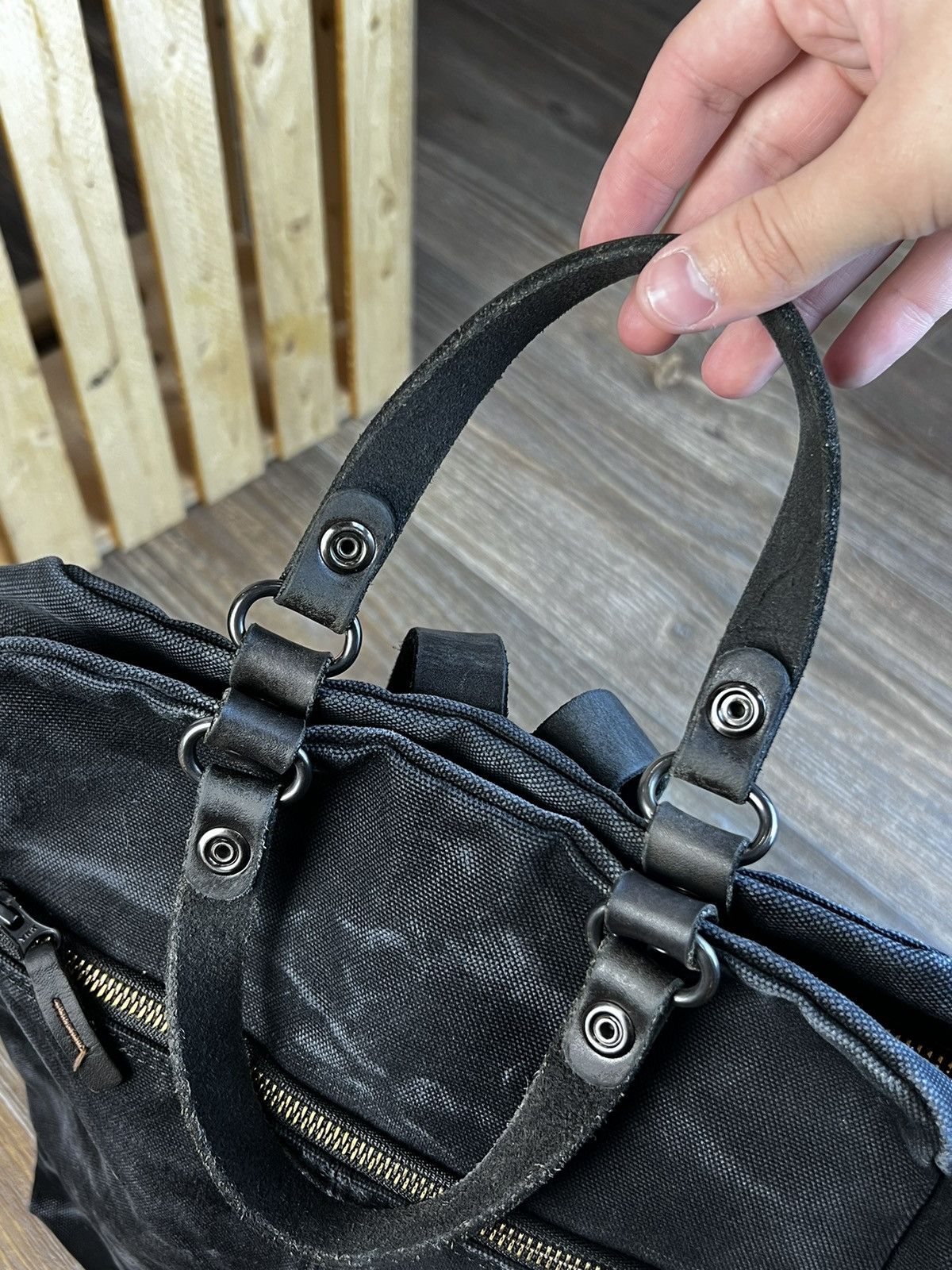Japanese Brand × Vintage Japanese Baggy Port Black Smoked Denim Backpack Bag Size ONE SIZE - 6 Thumbnail