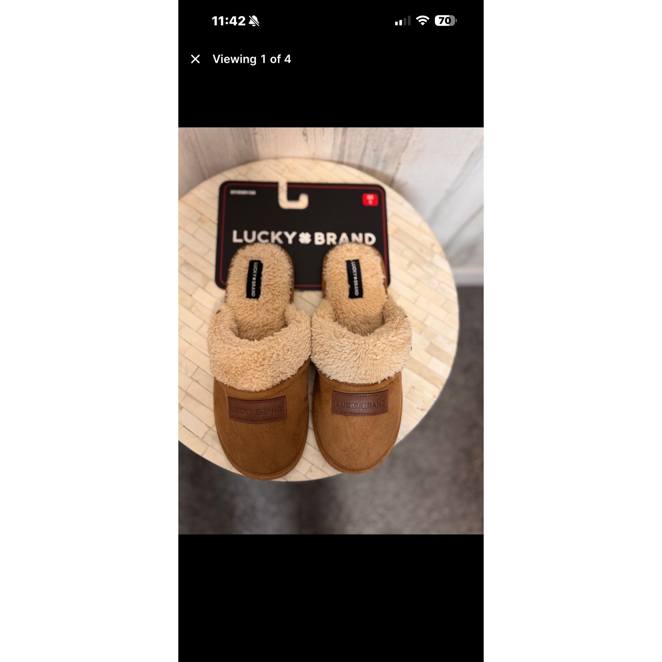 Lucky Brand Lucky Brand Women’s Tan Plush Slippers Size Small 7/8 Cozy Faux Fur Indoor House Shoes New Size US 7 / IT 37 - 5 Thumbnail