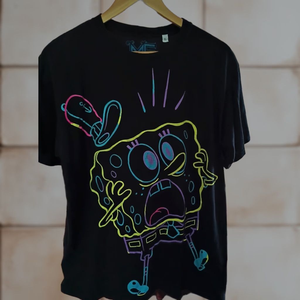 Vintage MF SpongeBob SquarePants T-shirt Men Short Sleeve L Black All Over Print Neon MF Brand Shirt Size US L / EU 52-54 / 3 - 1 Thumbnail