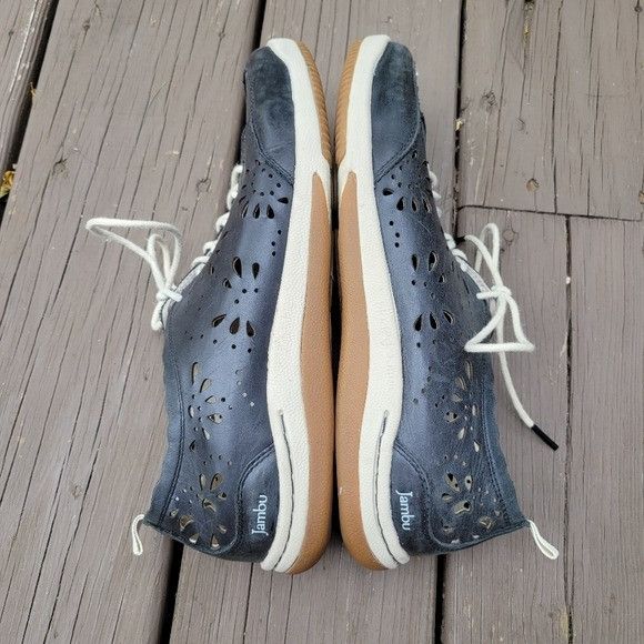 Other Jambu Bloom Dark Charcoal Grey Black Leather Laser Cut Flora Size US 11 / IT 41 - 2 Thumbnail