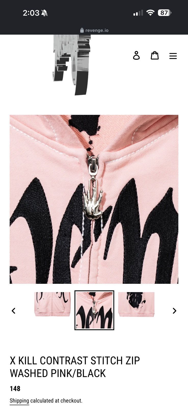 Revenge Revenge X Kill Contrast Stitch Zip Washed Pink/Black Size US M / EU 48-50 / 2 - 7 Thumbnail
