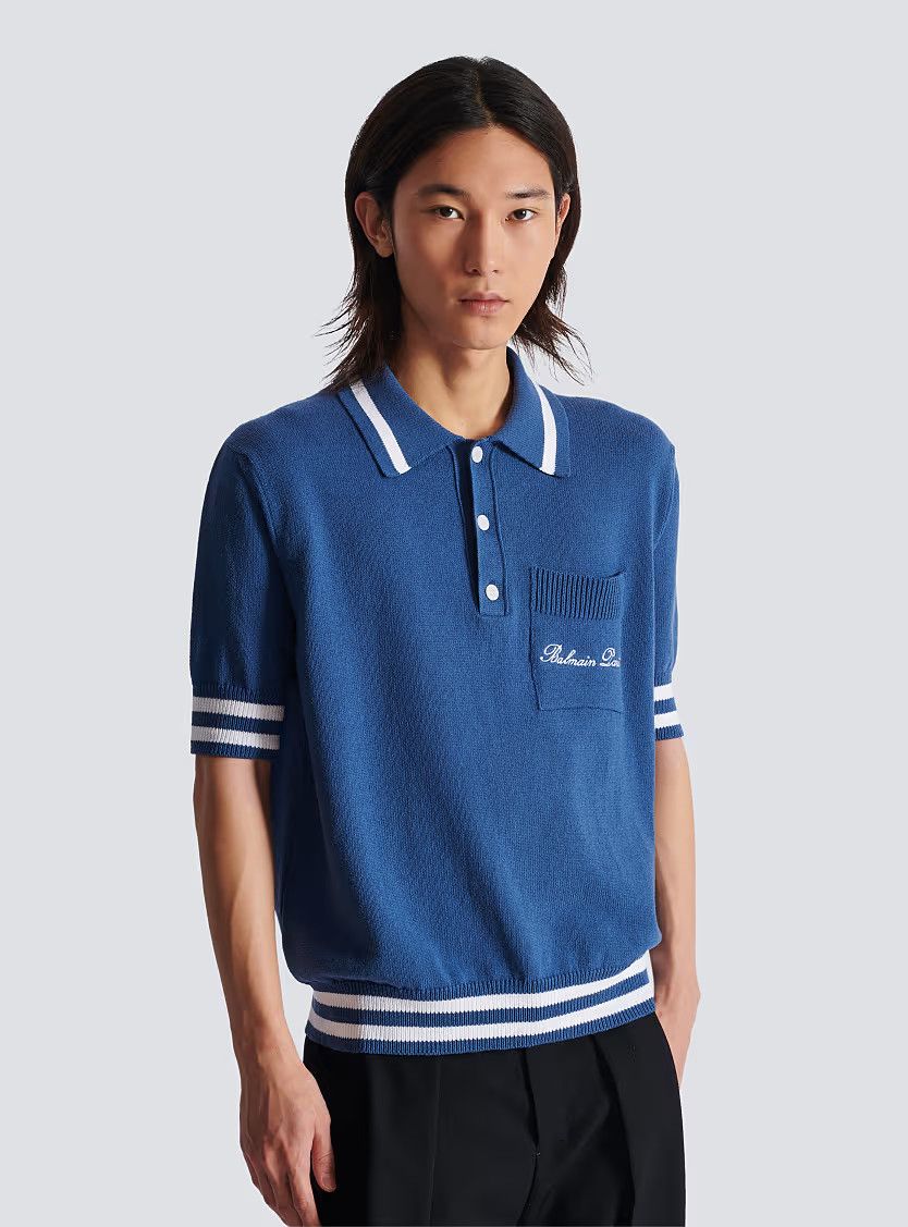 Balmain o1s1wg110126 Cotton Linen Polo Shirt in Navy Blue Size US S / EU 44-46 / 1 - 6 Thumbnail