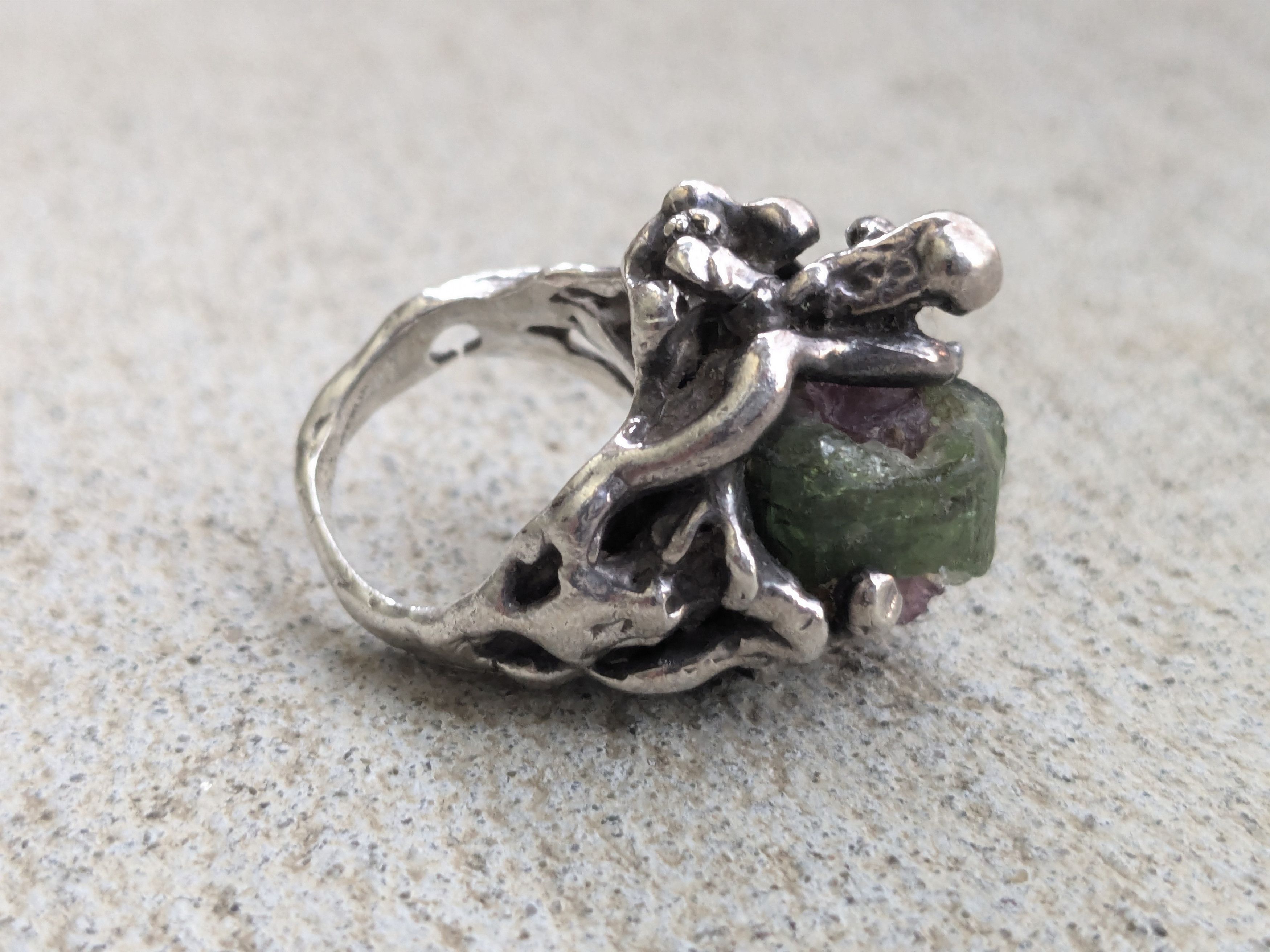Vintage Vintage Sterling Silver Ring Watermelon Tourmaline Brutalist Size ONE SIZE - 8 Thumbnail