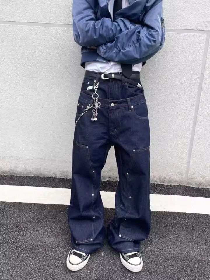 Jean Double-Waist Studded Wide-Leg Jeans Size US 29 - 7 Thumbnail