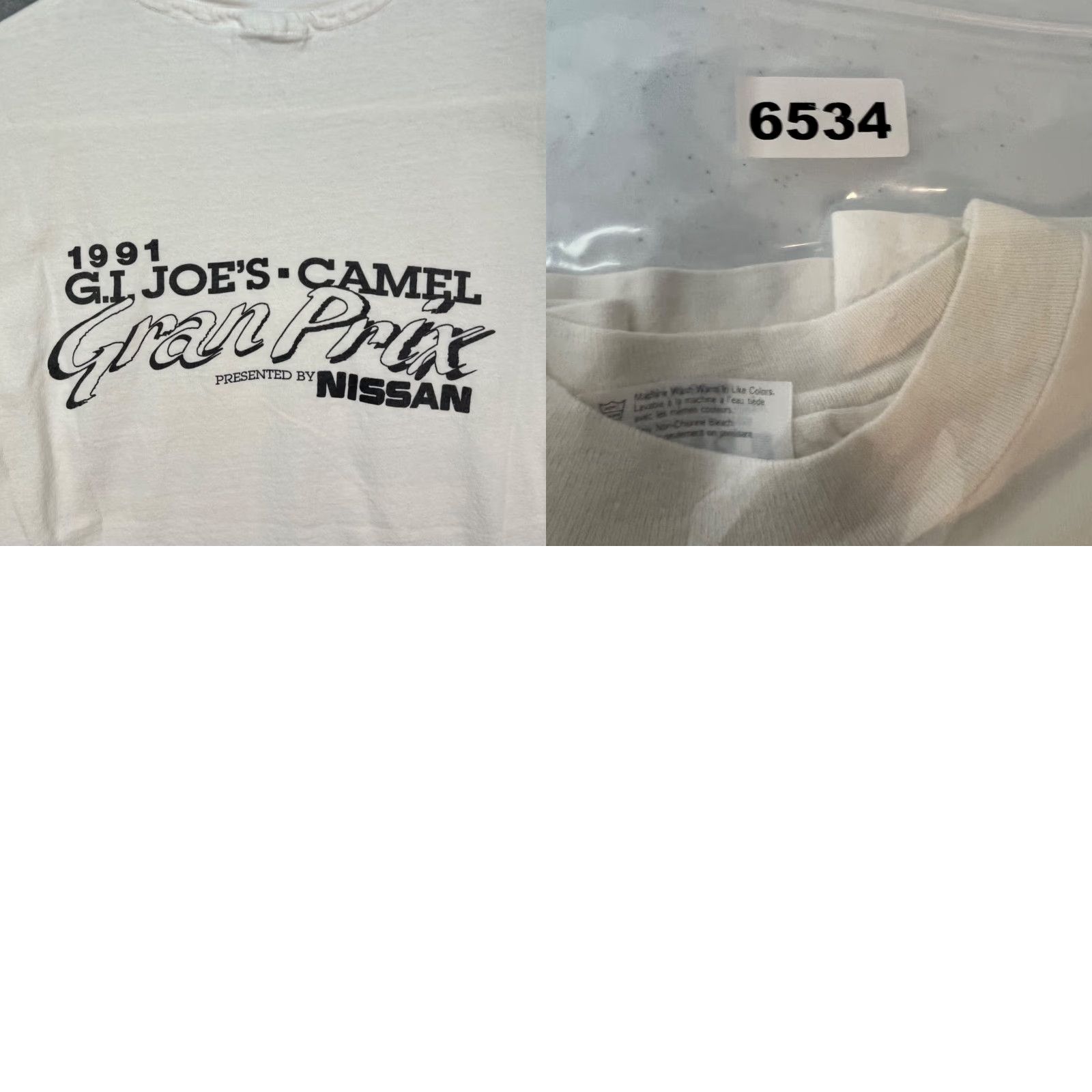 Hanes VINTAGE 1991 G.I. Joes Camel Gran Prix IMSA Nissan White T-Shirt Mens M Size Medium White Shirt Gloves? Size US M / EU 48-50 / 2 - 8 Thumbnail
