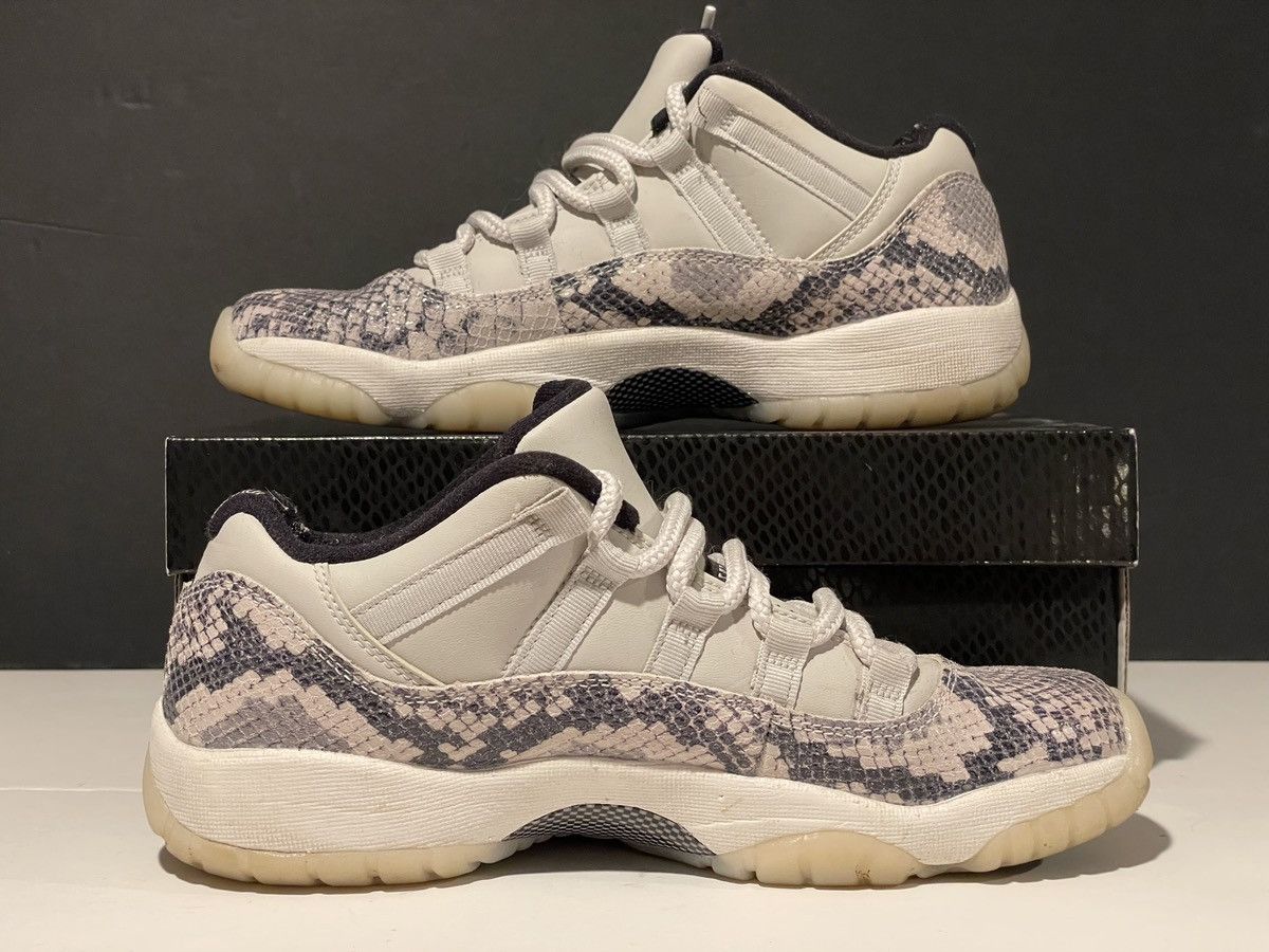 image of Nike Jordan 11 Retro (Gs) Low ‘Light Bone Snakeskin’ Shoes in White, Men's (Size 7)
