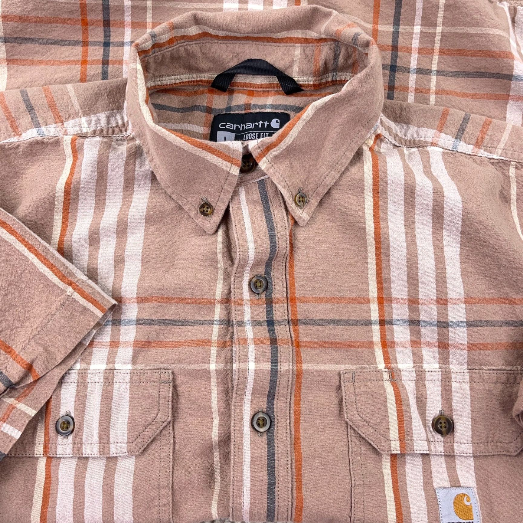 Carhartt VINTAGE Carhartt Shirt Men Large Tan Orange Plaid Button Up Loose Fit Workwear Pockets Size US L / EU 52-54 / 3 - 2 Thumbnail