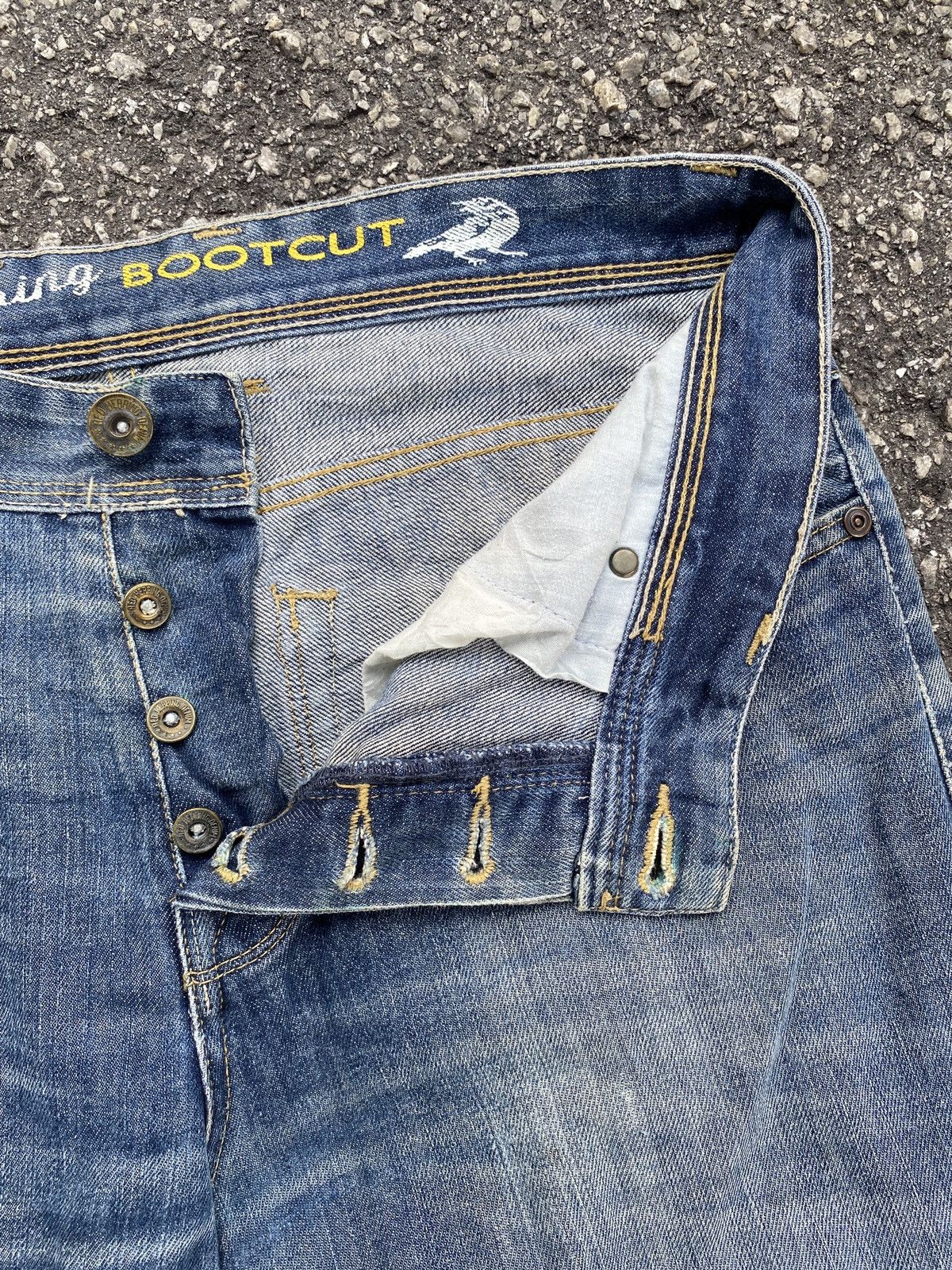 Japanese Brand × Tornado Mart Red Hearing Bootcut Blue Washed Distressed Denim Size US 34 / EU 50 - 15 Thumbnail