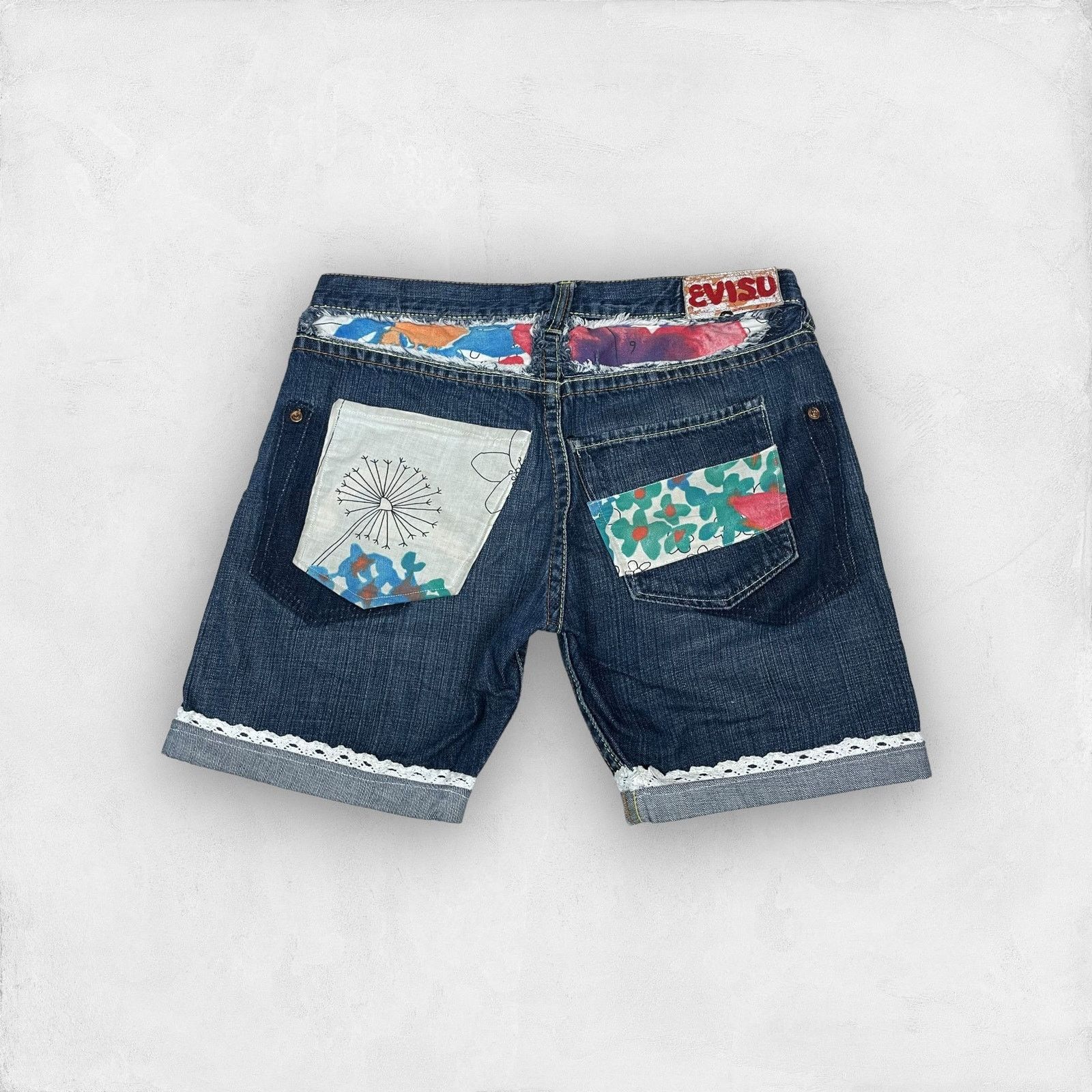 Evisu Evisu Women's Blue Cotton Denim Low Rise Boyfriend Short 31 Size 31" - 1 Thumbnail