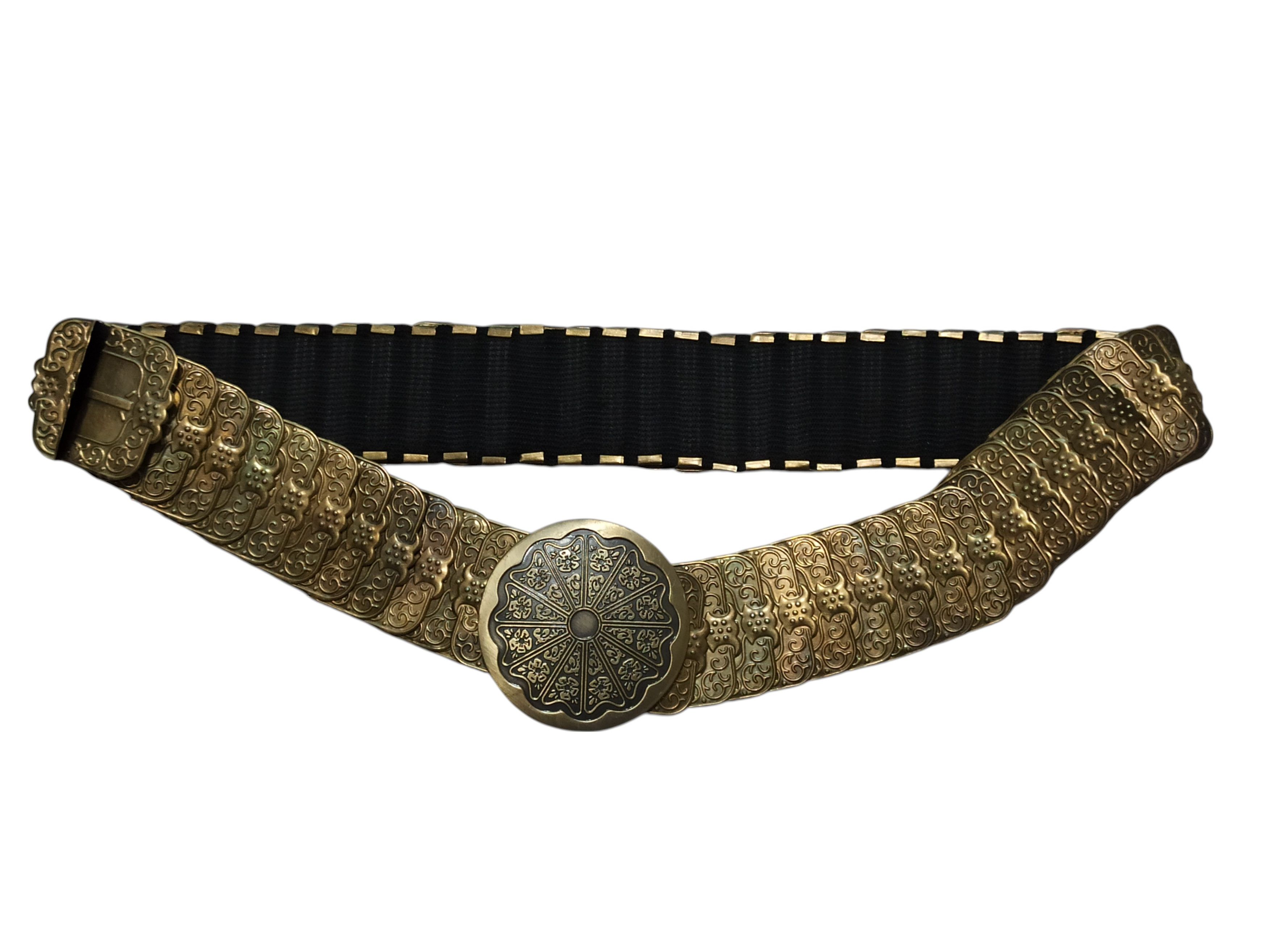 Vintage Elastic vintage belt with brass panels in folk boho style Size ONE SIZE - 1 Thumbnail
