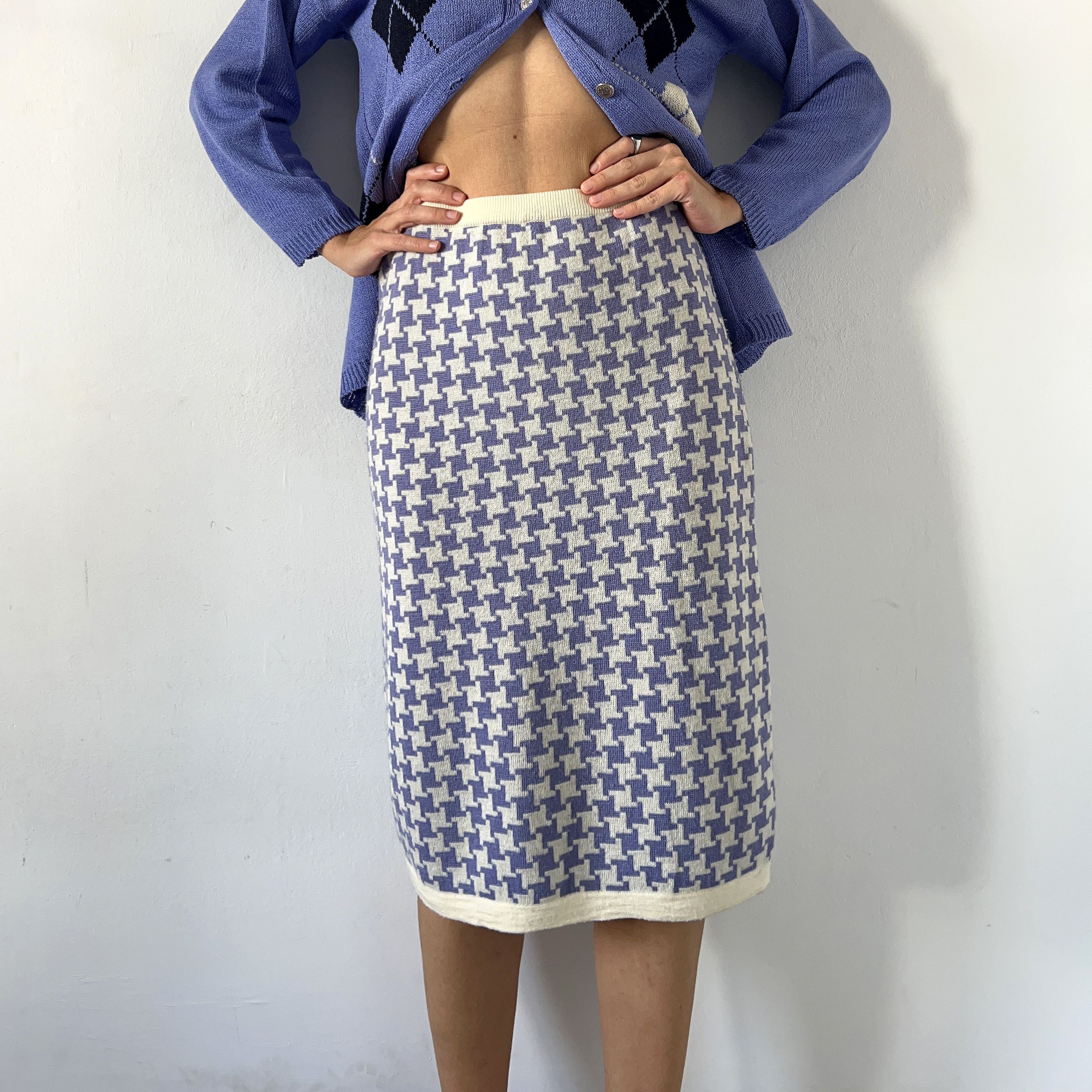 Evan Picone Vintage 90s houndstooth knitted skirt Size 30" / US 8 / IT 44 - 5 Thumbnail